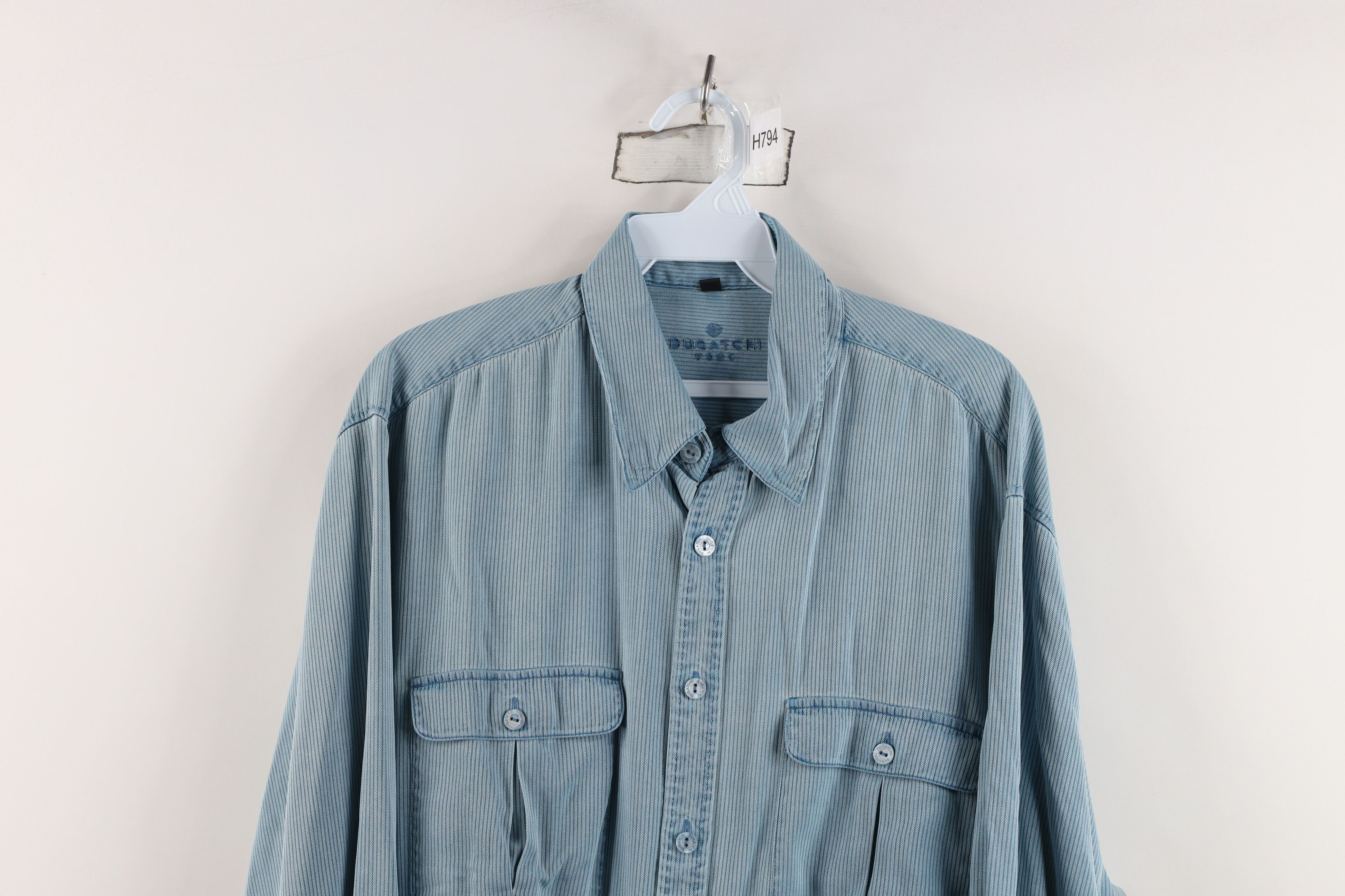 Vintage Vintage Bugatchi Uomo Silk Ribbed Collared Button Shirt Blue Size US M / EU 48-50 / 2 - 2 Thumbnail