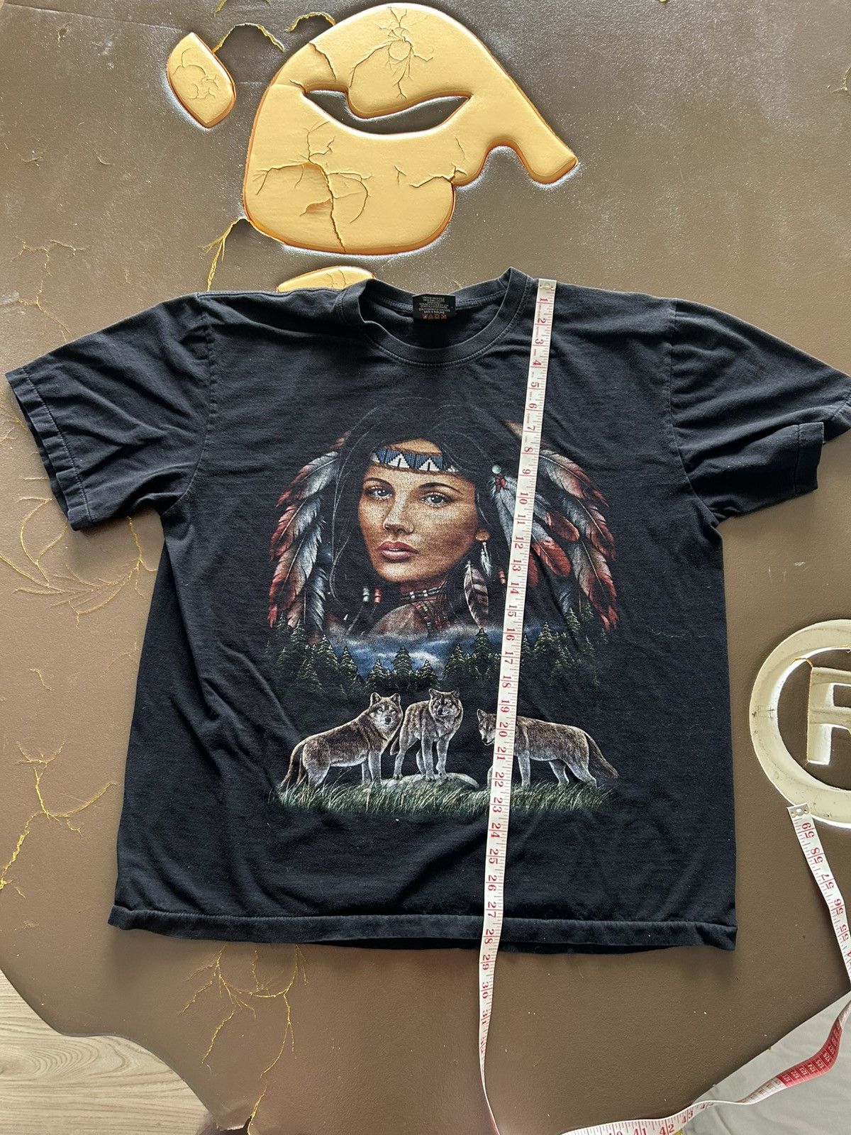 Vintage Vintage Native Woman And Wolves Nature Biker Tee Size US XL / EU 56 / 4 - 8 Thumbnail