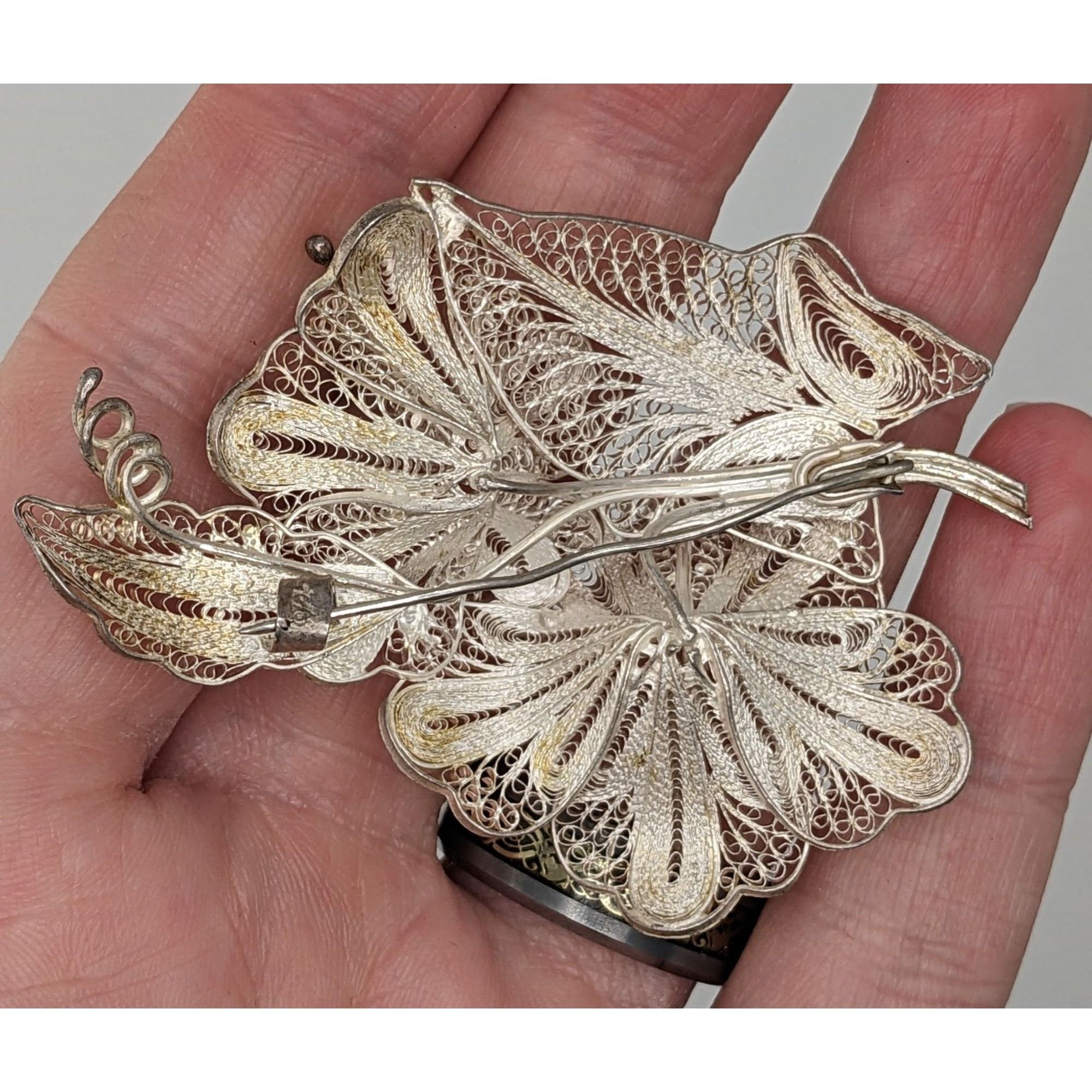Other Vintage Sterling Silver Filigree Floral Brooch Pin 925 Handc Size ONE SIZE - 2 Thumbnail