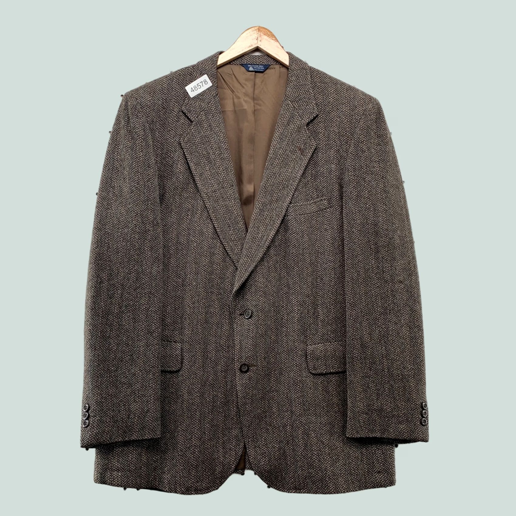 Vintage Vintage Kuppenheimer Blazer Sport Coat Mens Brown 80s Herringbone Wool 46R Size 46R - 1 Thumbnail