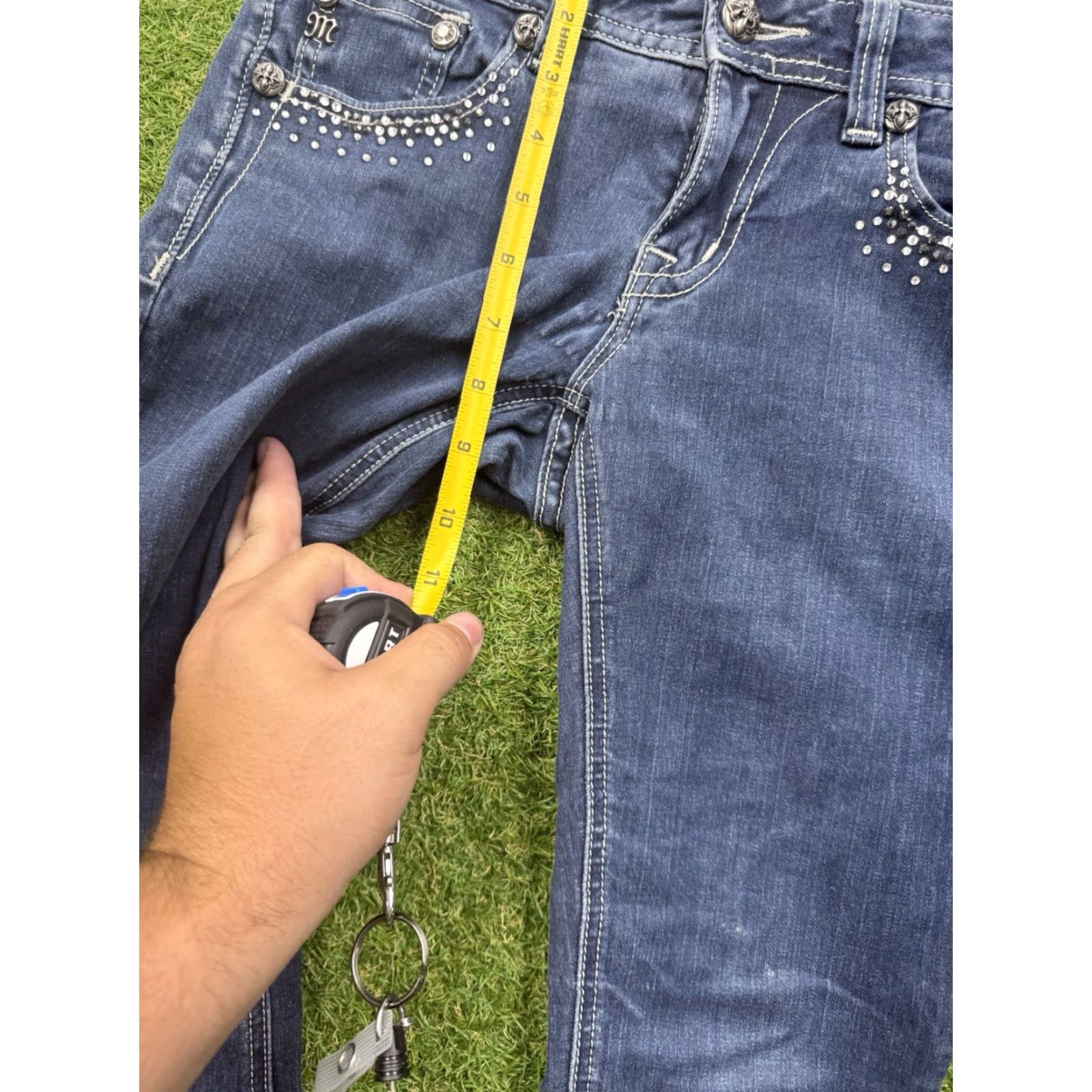 Miss Me Miss Me Jeans Womens 27 Mid Rise Skinny Embellished Y2K Denim Blue Slim 5-Pocket Design Distressed Stretch Vintage Style Womens Jeans Size 27" / US 4 / IT 40 - 4 Thumbnail