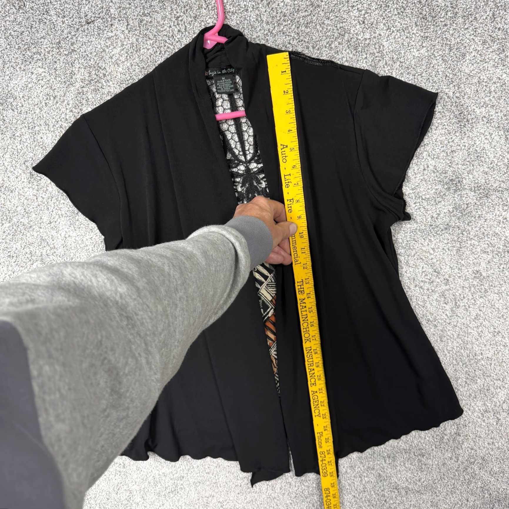 Vintage Suzie in the City Cardigan M Women Black Tunic Blouse Lightweight Knit Crochet Lace Geometric Print Open Front Sleeve Short Relaxed Vintage No Mkuu? Size M / US 6-8 / IT 42-44 - 2 Thumbnail