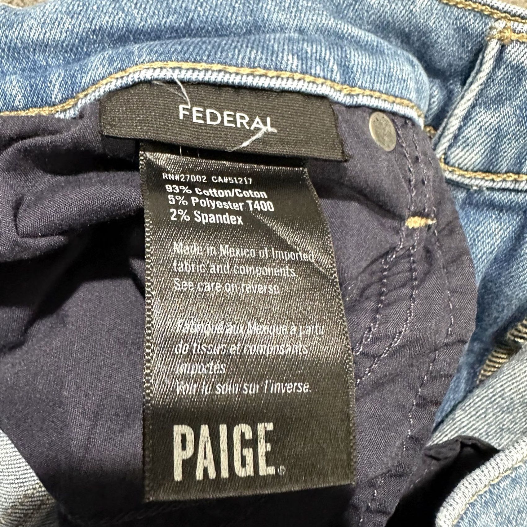 Paige Paige Federal Jeans Men 32 Blue Denim Slim Straight Stretch 5-Pocket Solid Light Wash Size US 32 / EU 48 - 4 Thumbnail