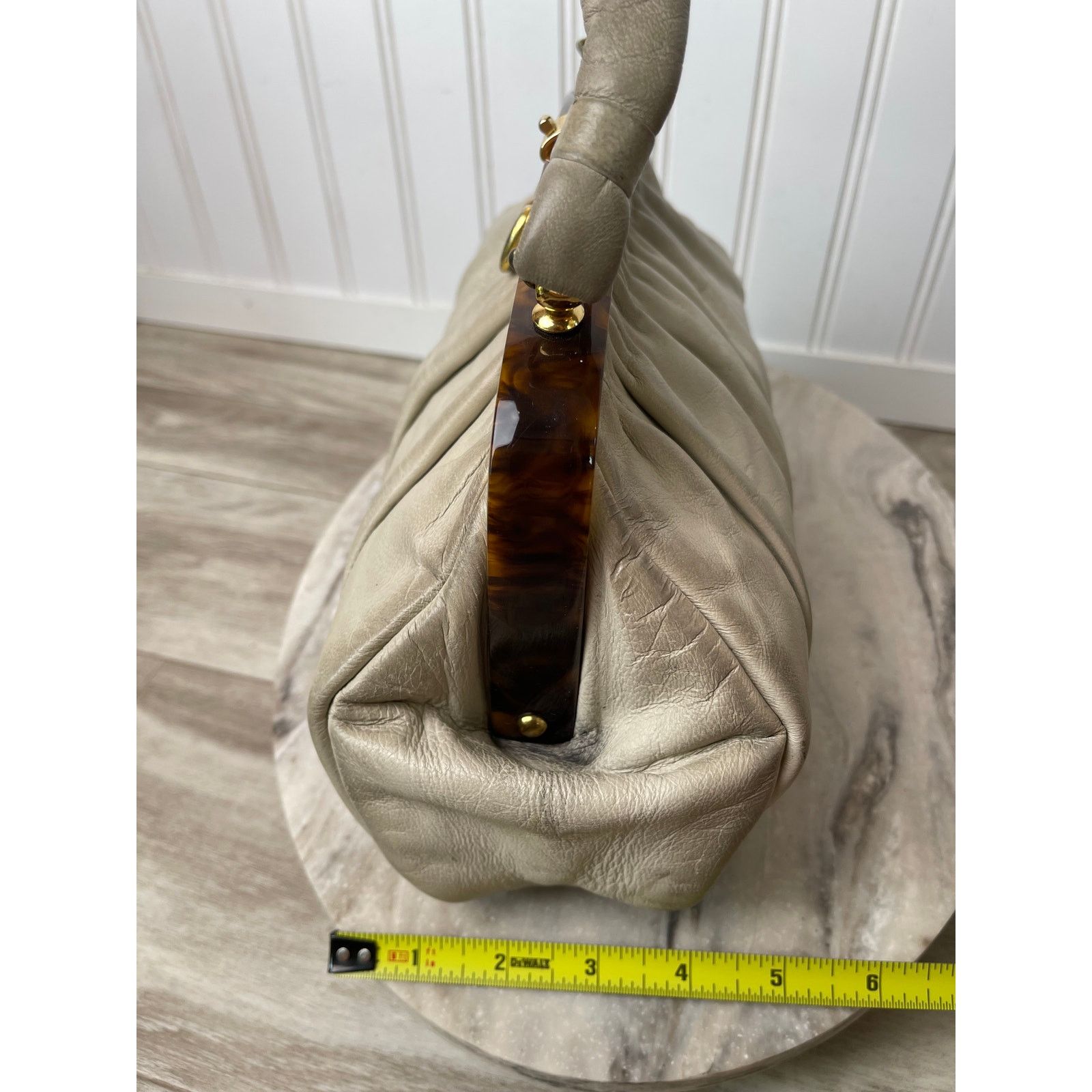 Vintage Etra VTG 50-60s Pleated Leather Handbag Elbief Frame White Size ONE SIZE - 11 Thumbnail
