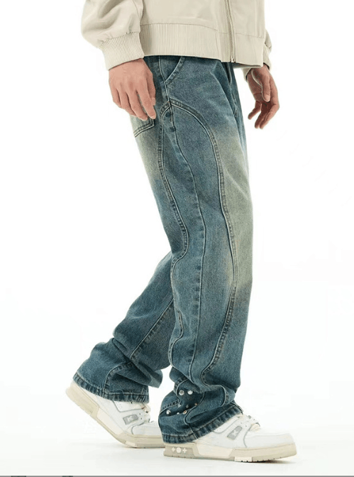 Japanese Brand × Jean Retro washed irregular American all-match straight jeans Size US 32 / EU 48 - 3 Thumbnail