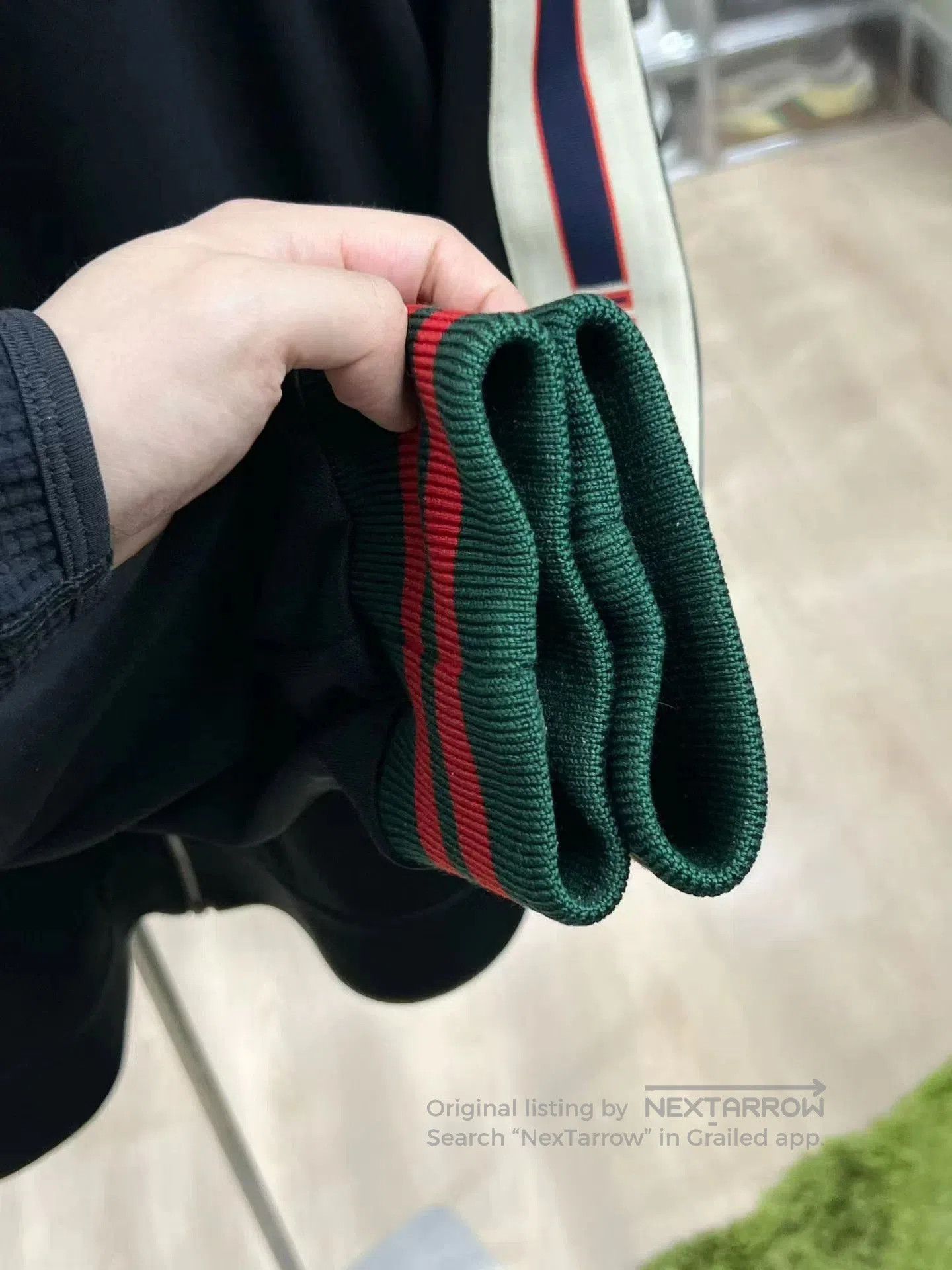 Gucci Black Zip-Up Jacket with Striped Sleeves. Size US L / EU 52-54 / 3 - 5 Thumbnail