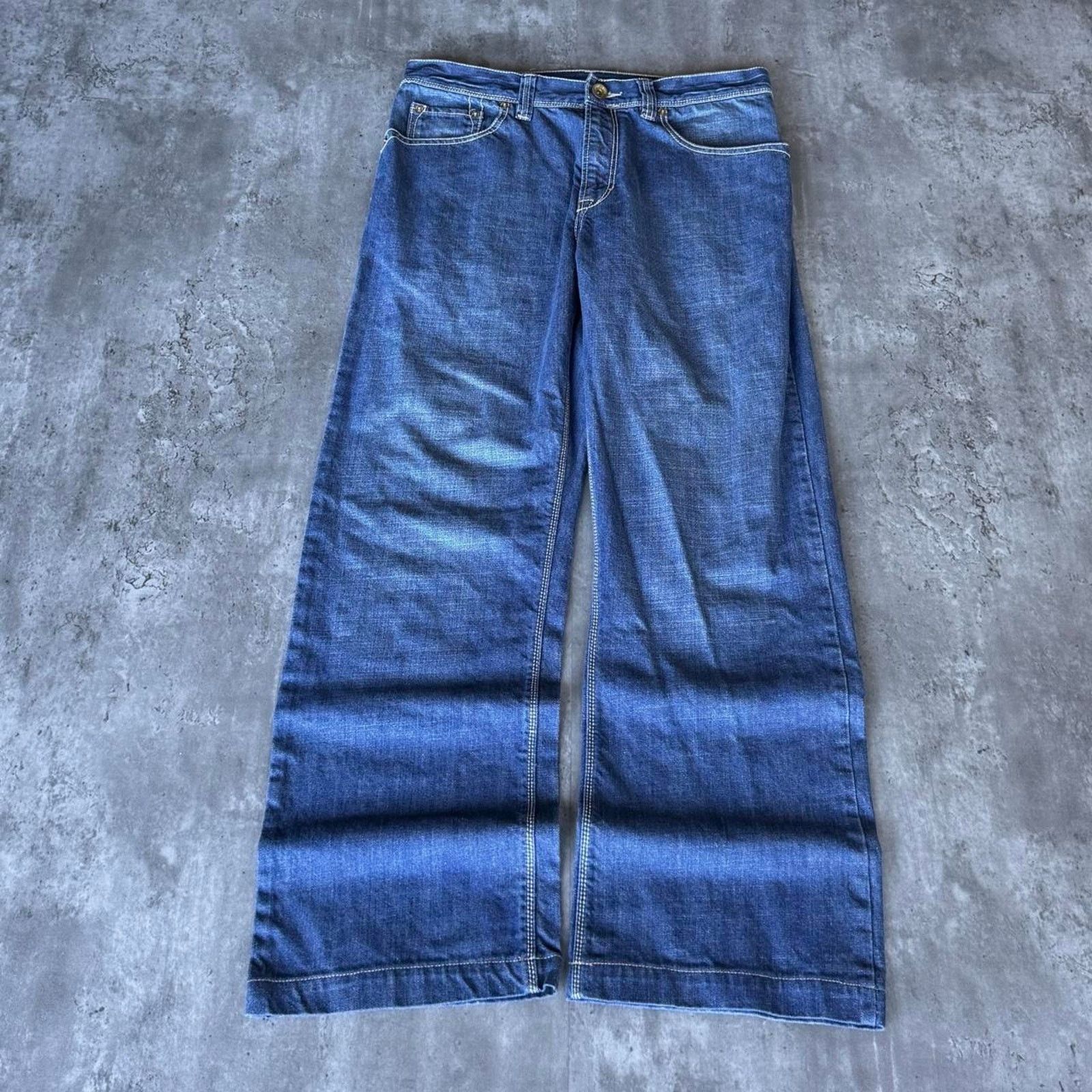 DKNY × JNCO × Japanese Brand Vintage Y2K DKNY Baggy Embroidered Grunge Opium Denim Jeans Size US 33 - 2 Thumbnail
