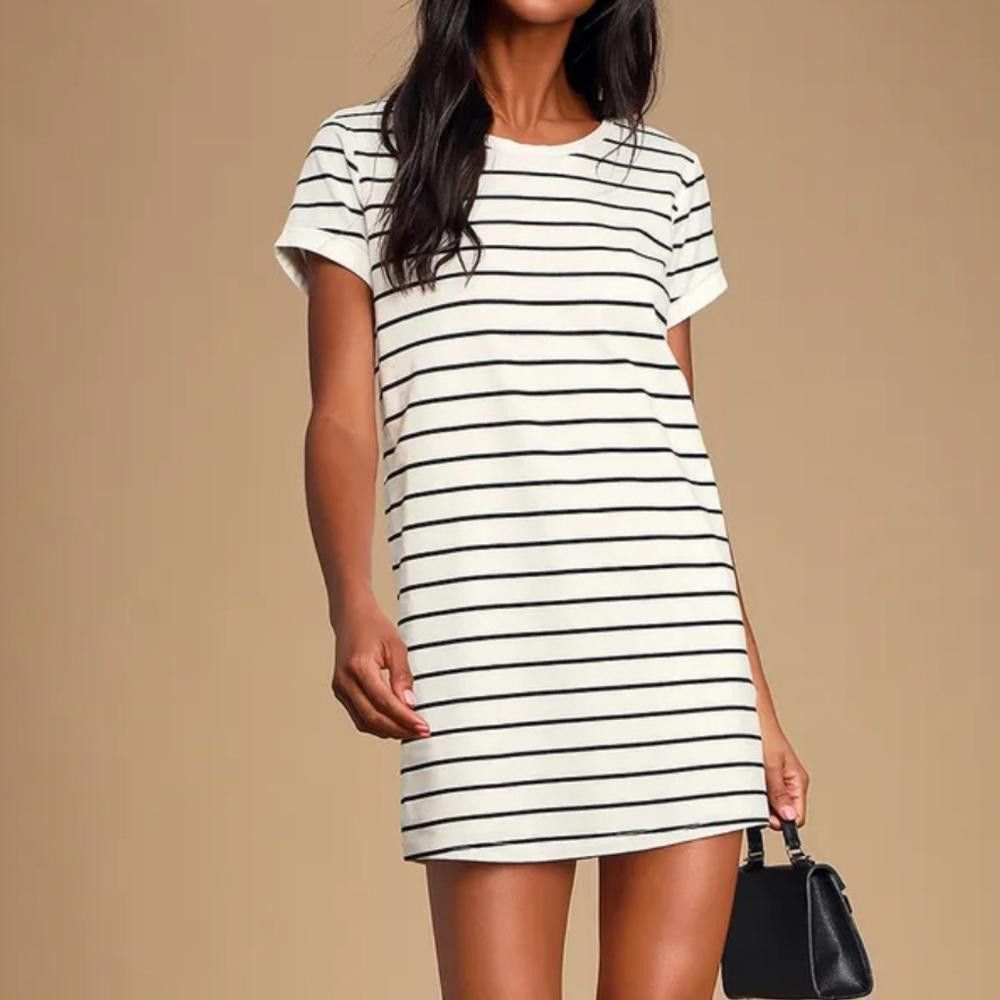 Lulus Lulus l Cafe Society Black and Cream Striped Shirt Dress XS Size XS / US 0-2 / IT 36-38 - 1 Thumbnail