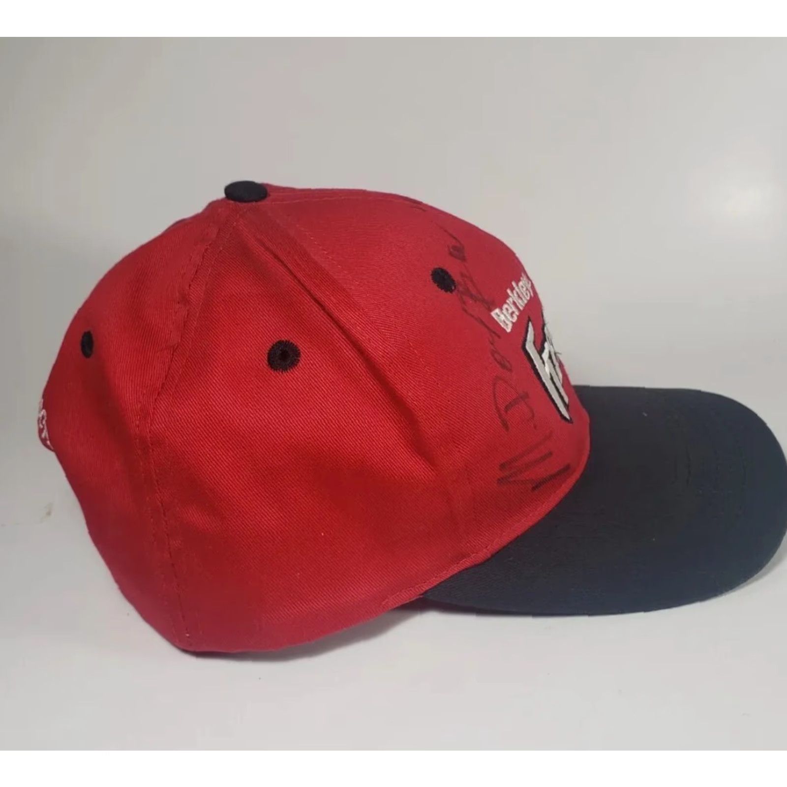 Vintage VINTAGE Berkley Frenzy Snapback Cap Hat Fishing Black Red Pike Bass SIGNED Lure Rod Chamberlain Men One Size Red Twill Cotton Hat Casual Fish Size ONE SIZE - 7 Thumbnail