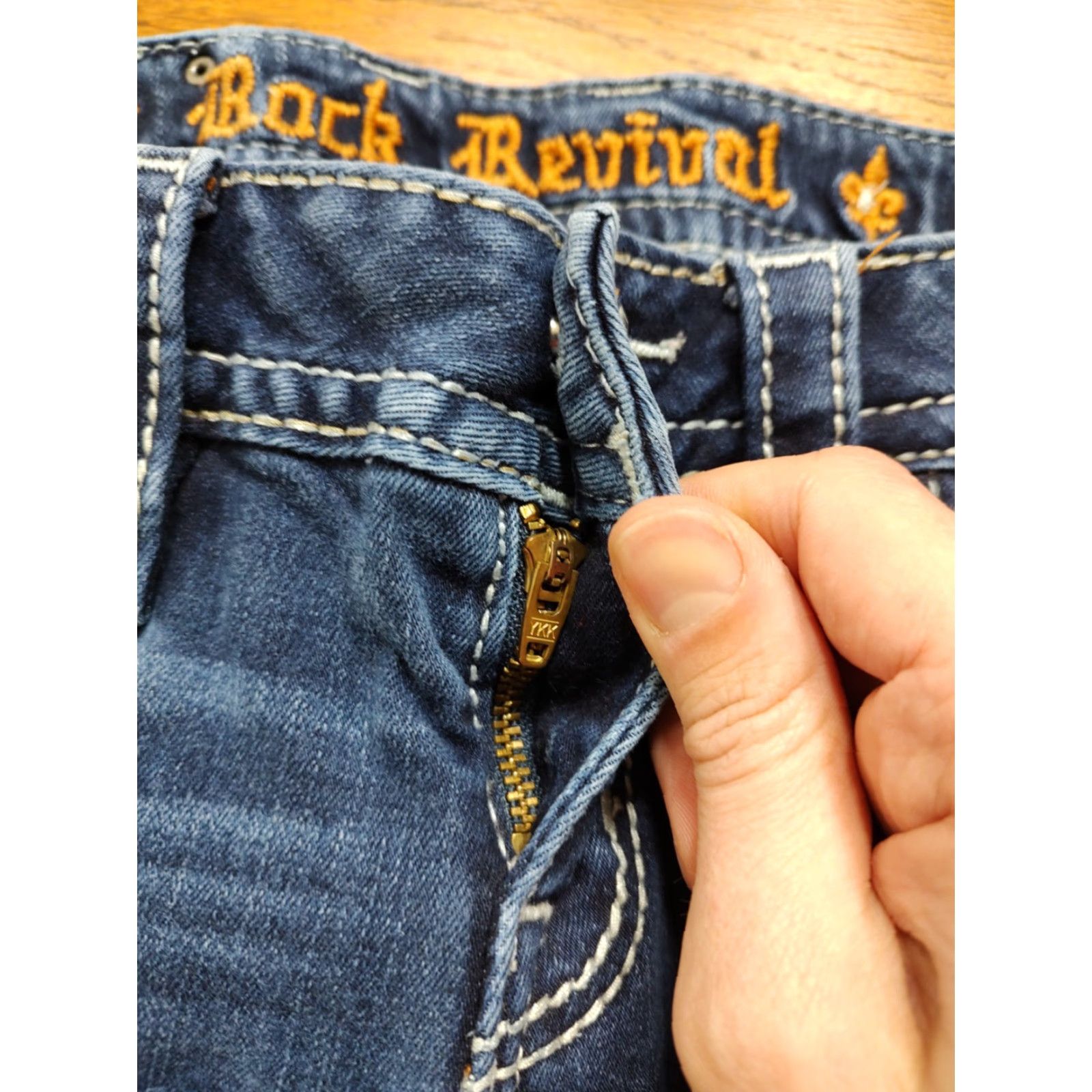 Vintage Rock Revival Jeans Womens Skinny 26 Regular 31in Blue Denim Rock Biker Logo Embroidered 5-Pocket Zip Button Stretch Modern N/A Size 26" / US 2 / IT 38 - 7 Thumbnail