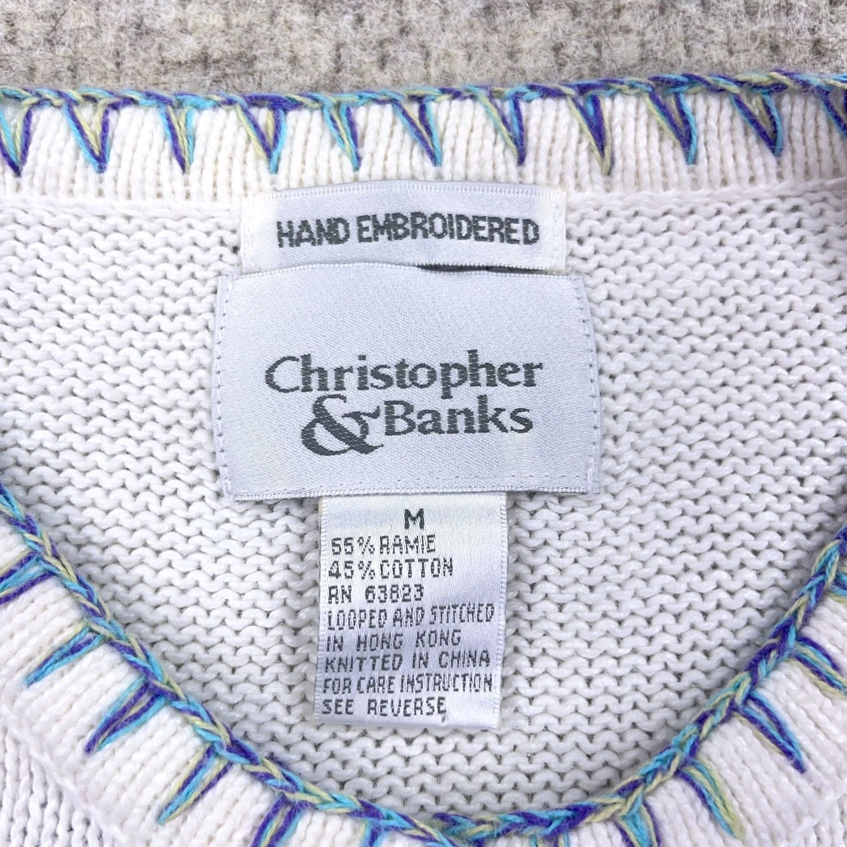 Vintage VINTAGE Christopher & Banks Cardigan Sweater Women M White Spotted Knit Casual 90s Size M / US 6-8 / IT 42-44 - 3 Thumbnail