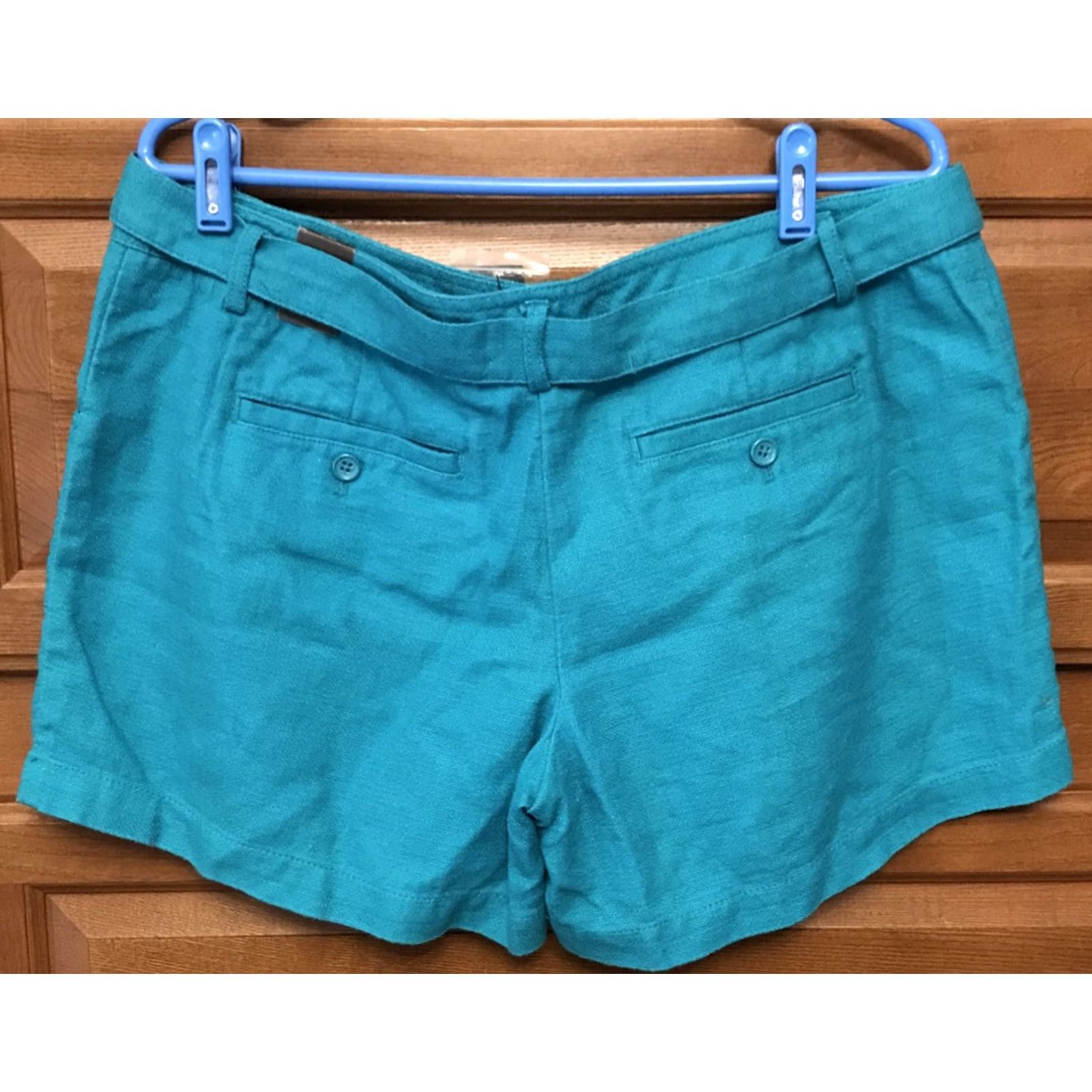 Vintage The LIMITED Linen Shorts Belted Turquoise 1493 Women 14 Blue Cotton Blend Pocket Zipper Slim Hot Pants Size 25" / US 0 / IT 36 - 2 Thumbnail