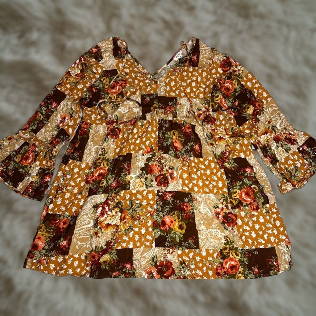 Vintage Andree By Unit Womens Blouse Tunic 1X Plus Orange Long Bell Sleeve Patchwork Shirt Tops Womens Plus Size Size XL / US 12-14 / IT 48-50 - 1 Thumbnail