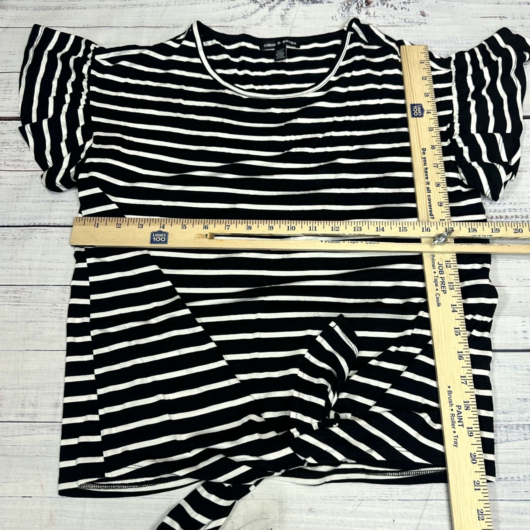 Vintage Cable & Gauge Women's Top Shirt Black White M Striped Flutter Sleeve Knot Front Size M / US 6-8 / IT 42-44 - 2 Thumbnail