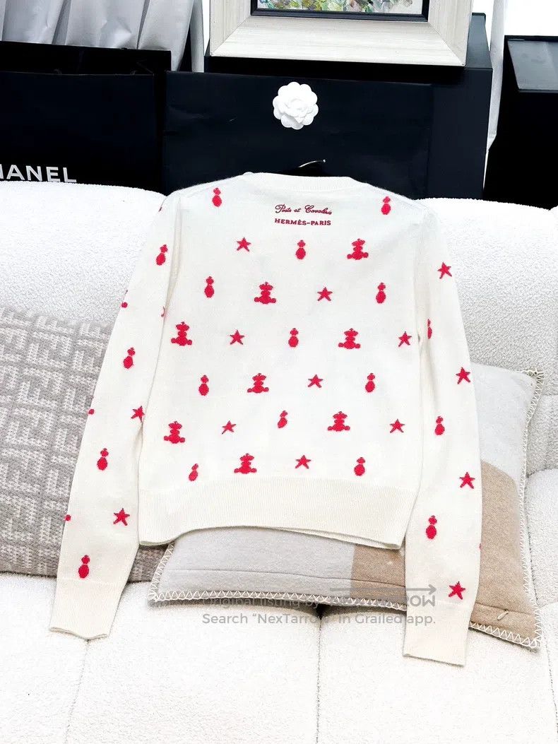 Hermes Hermes White Cashmere Sweater with Red Embroidery Size XS / US 0-2 / IT 36-38 - 4 Thumbnail
