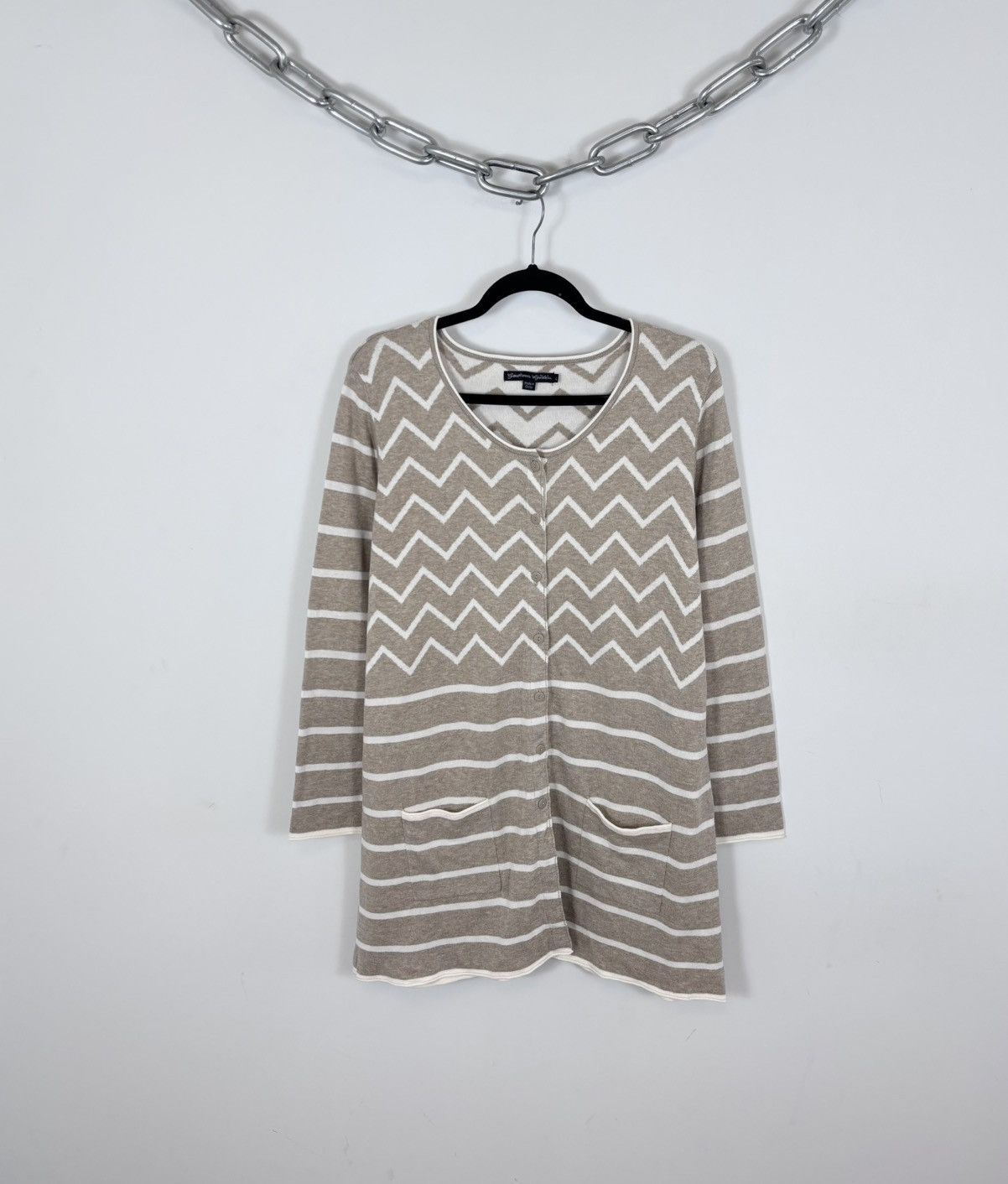 Gudrun Sjoden Gudrun Sjoden Women’s Beige Geometric Knit Cardigan Sweater Size L / US 10 / IT 46 - 1 Thumbnail