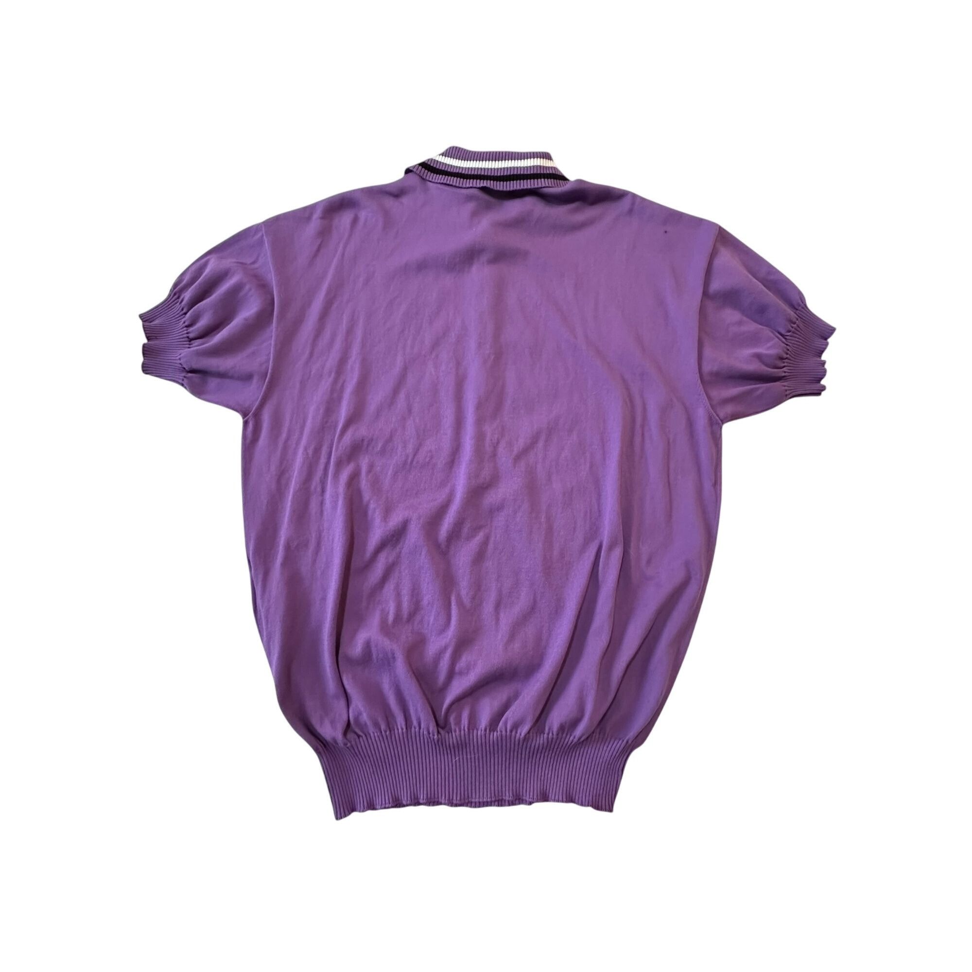 Plan C Plan C Striped Collar Cotton Knit Polo, Lavender, Size 42 IT Size M / US 6-8 / IT 42-44 - 7 Thumbnail