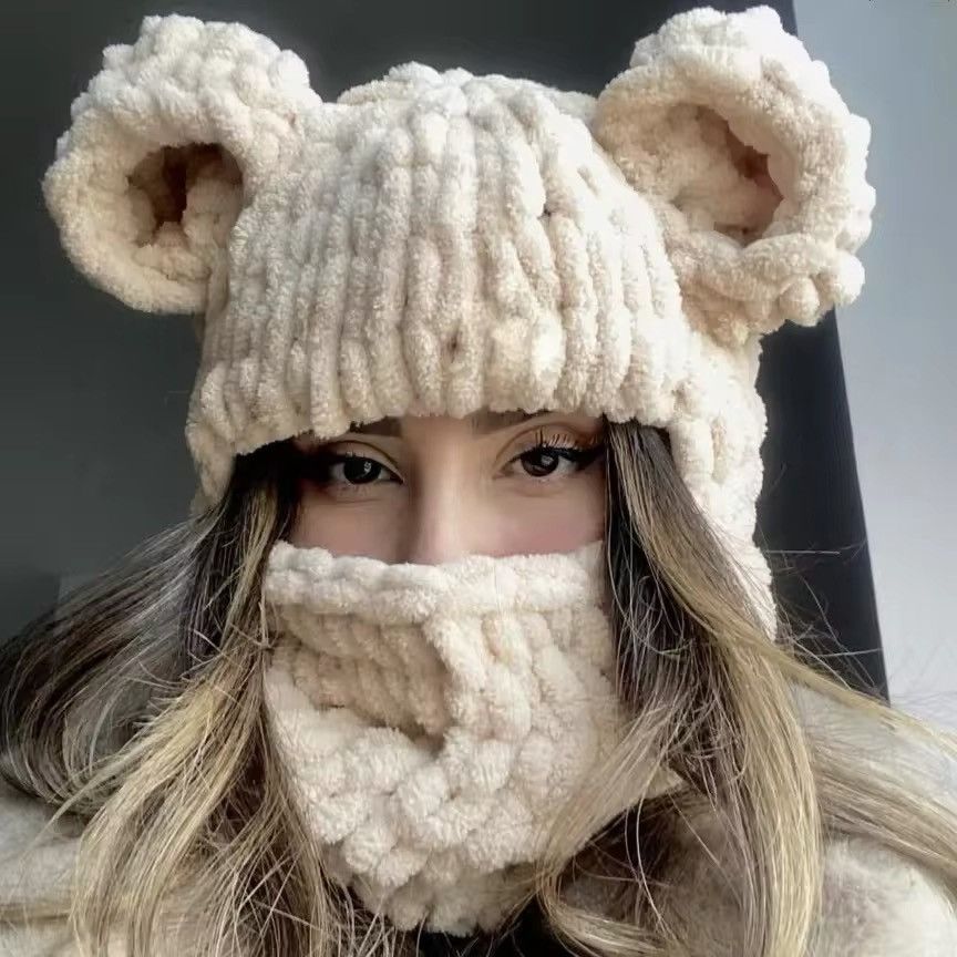 Japanese Brand Handmade Full Face Bear Ears Crochet Knitted Balaclava Hat Size ONE SIZE - 1 Thumbnail