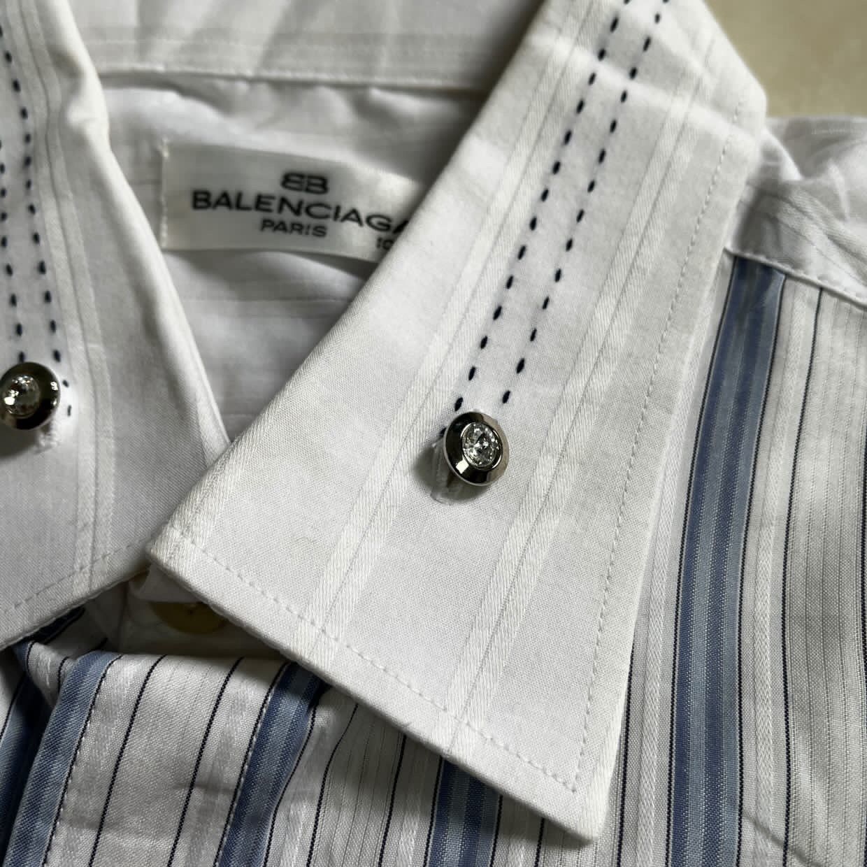 Balenciaga Vintage Balenciaga stripe button short shirt Size US XL / EU 56 / 4 - 7 Thumbnail
