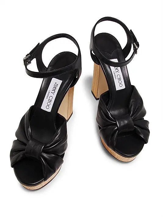 Jimmy Choo os11x0326 Heloise 120mm Leather Platform Sandals in Black Size US 7 / IT 37 - 5 Thumbnail