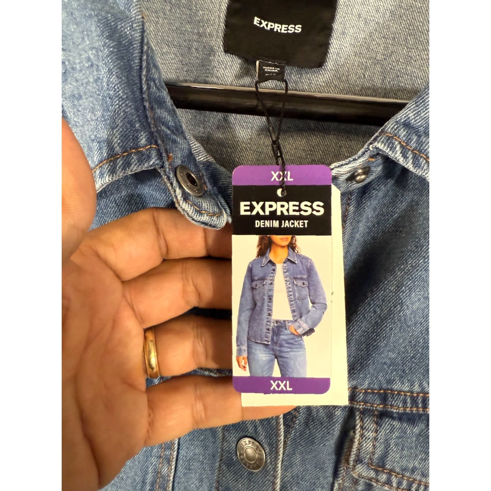 Express Express Denim Jacket Womens 2XL Blue Snap Front Pockets Long Sleeve NWT Size XXL / US 16-18 / IT 52-54 - 7 Thumbnail