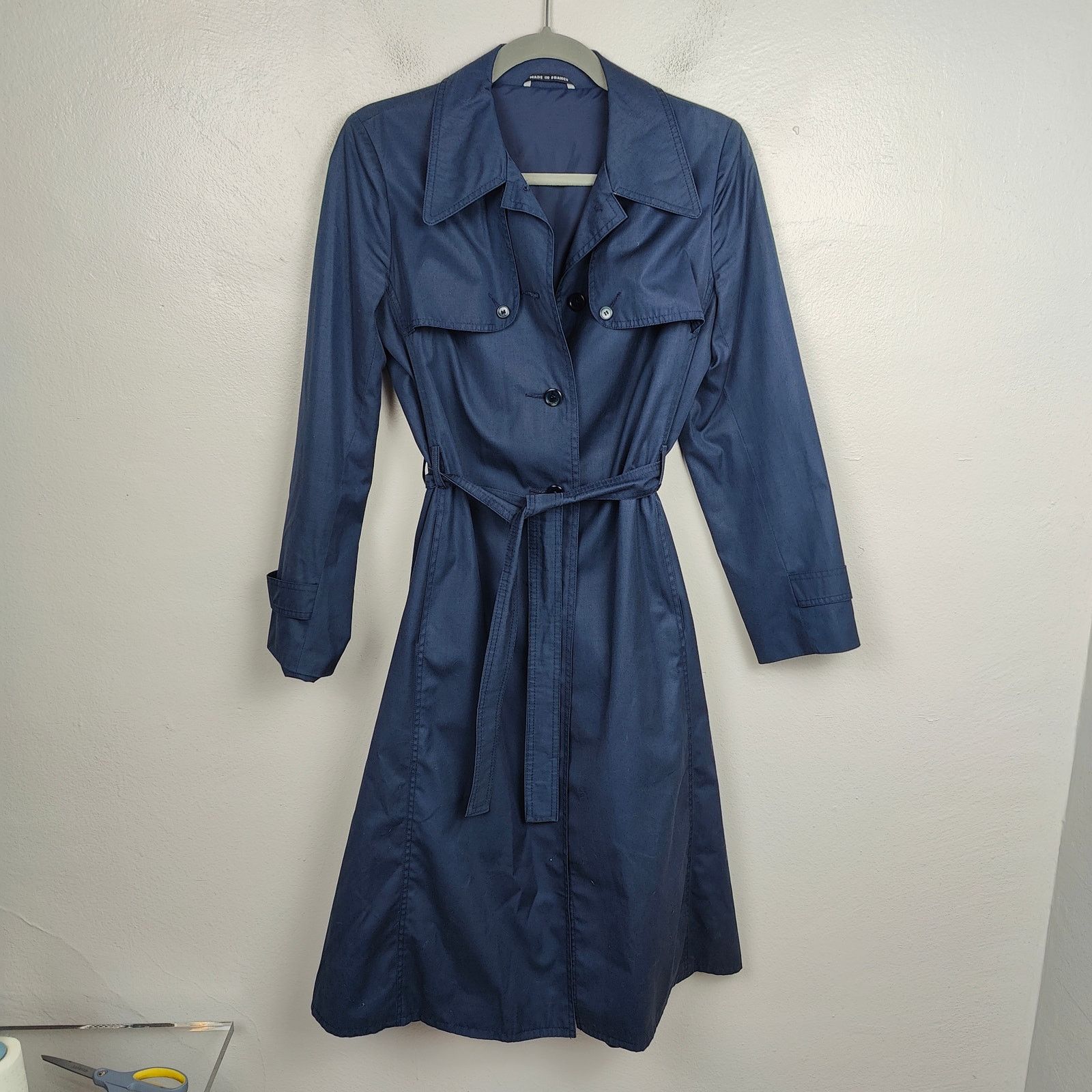 Vintage 1960s Akylon Paris Trench Coat Womens 40 US 8 BLue