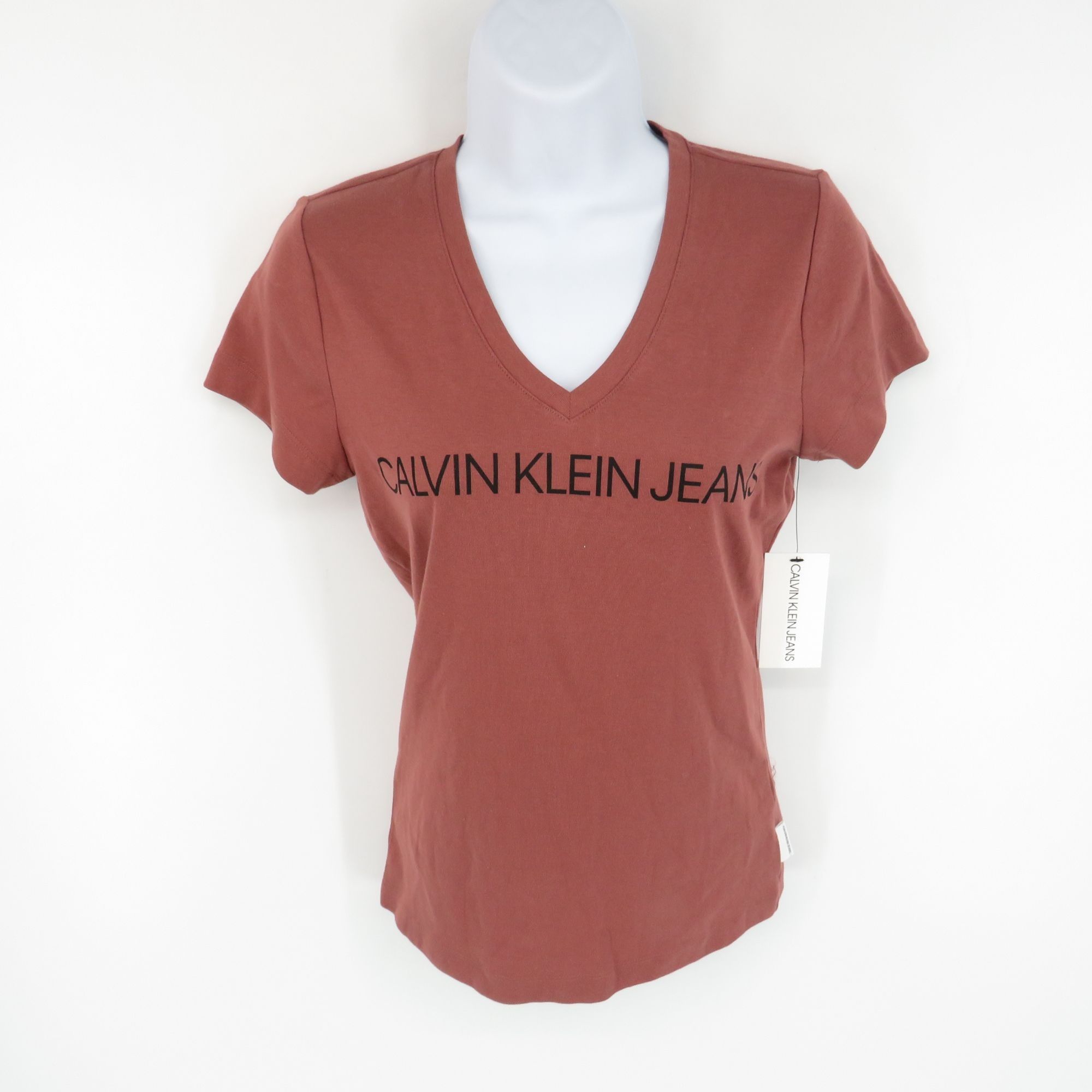 Calvin Klein Calvin Klein Jeans Womens V-Neck T-Shirt XS Rust Cotton Shor Size XS / US 0-2 / IT 36-38 - 1 Thumbnail