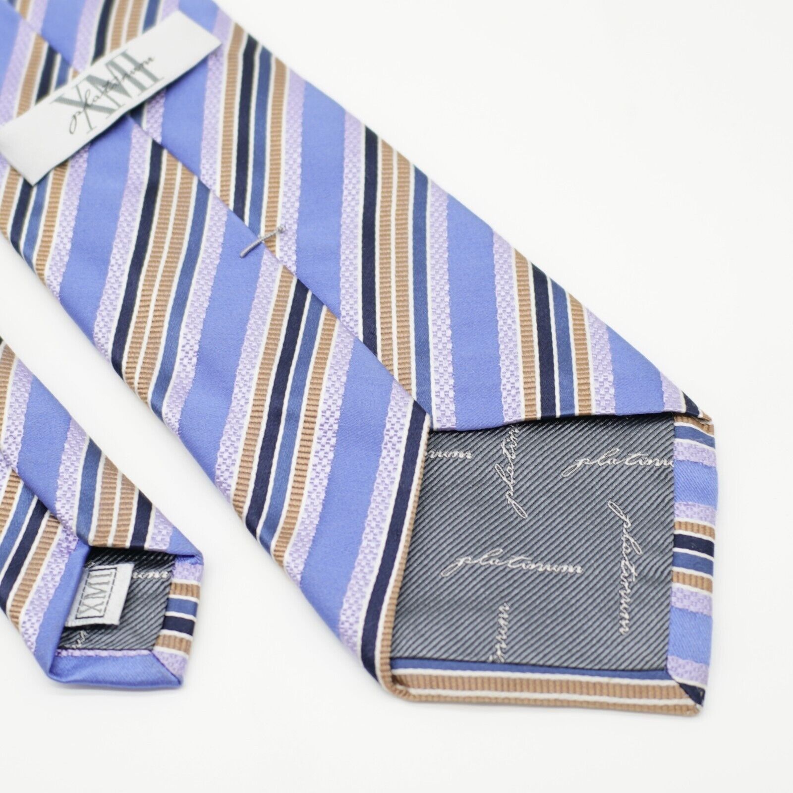 XMI Platinum XMI Platinum Blue Tan Purple Striped Woven Wide Silk Tie Size ONE SIZE - 6 Thumbnail