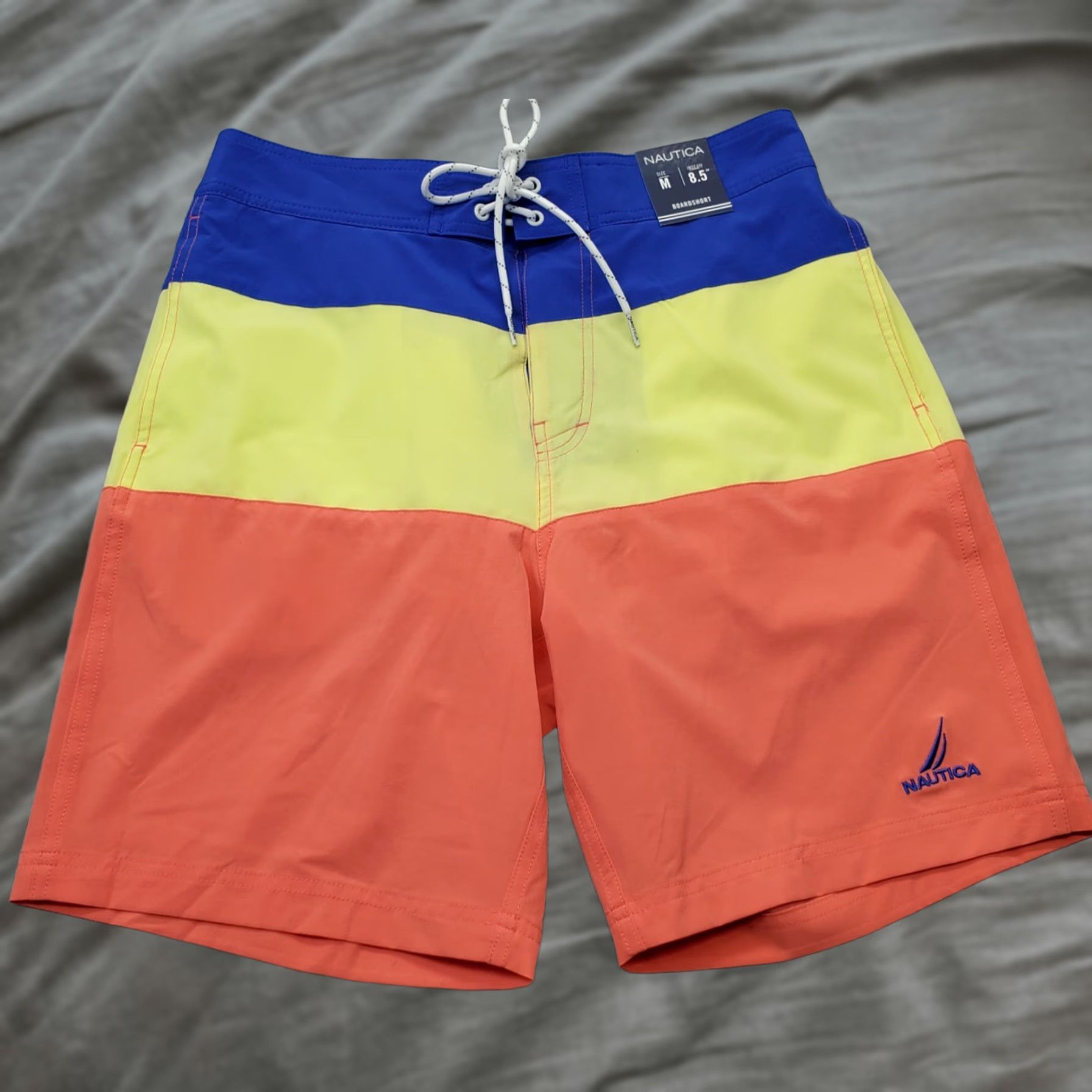 Nautica Nautica Board Shorts Mens Colorblock 8.5" Inseam M Multicolor Drawstring Bottoms Size US 31 - 1 Thumbnail