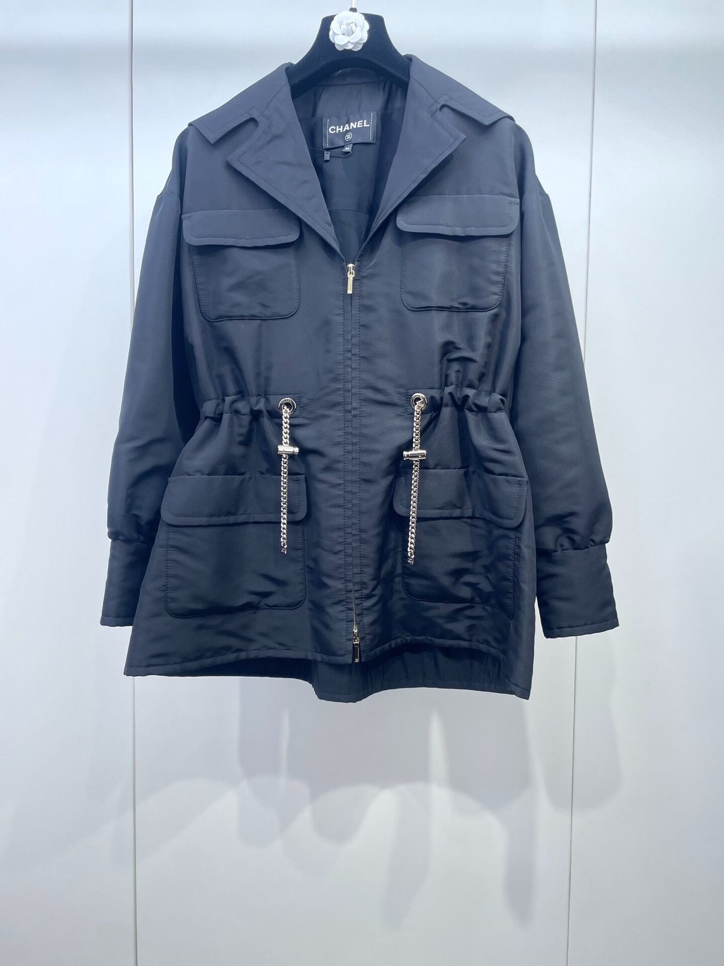 Chanel Chanel Navy Collar Metal Drawstring Trench Coat Size XXS / US 00 / IT 34 - 1 Thumbnail