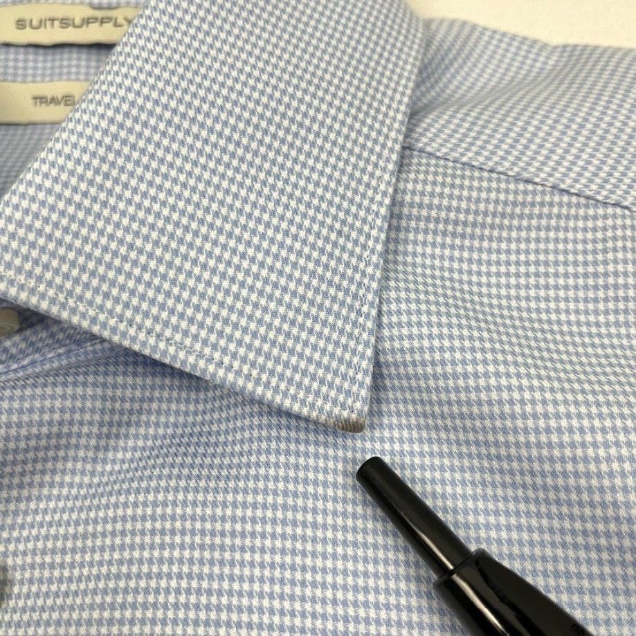 Suitsupply Suitsupply Traveller Shirt Mens 39 / 15.5 Slim White Blue Houndstooth Button Up Size US L / EU 52-54 / 3 - 7 Thumbnail