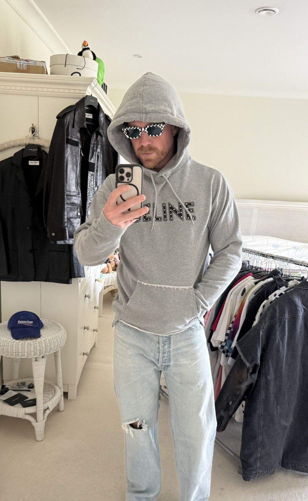 Celine SS21 Celine Dancing Kid Hedi studded logo hoodie gray Hedi Size US L / EU 52-54 / 3 - 6 Thumbnail