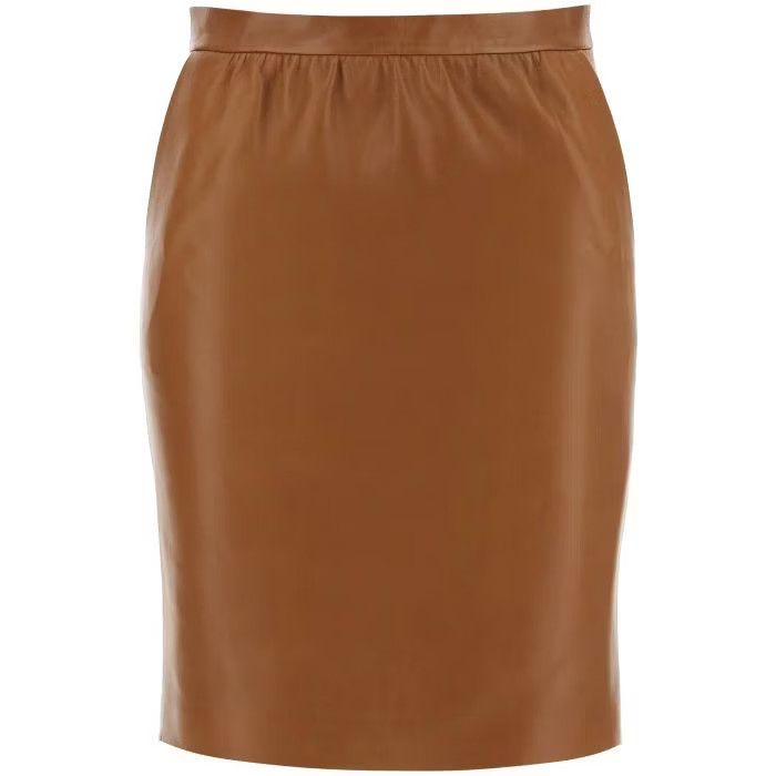 image of Saint Laurent Paris O1S22I1N0524 Leather Pencil Skirt In Brown, Women's (Size 38)