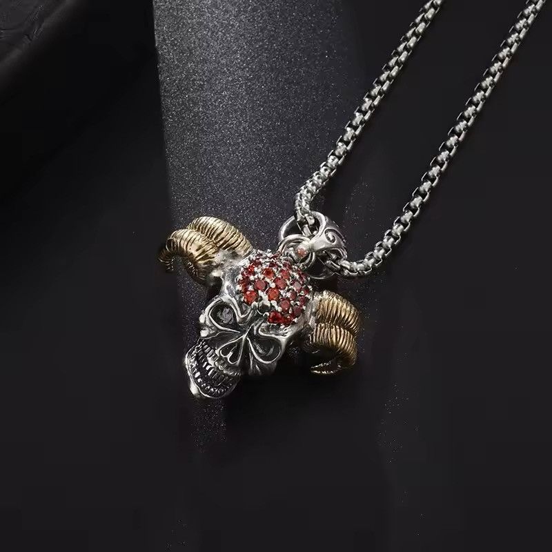 Jewelry Devil Skull Horns Skull Pendant Necklace Size ONE SIZE - 6 Thumbnail