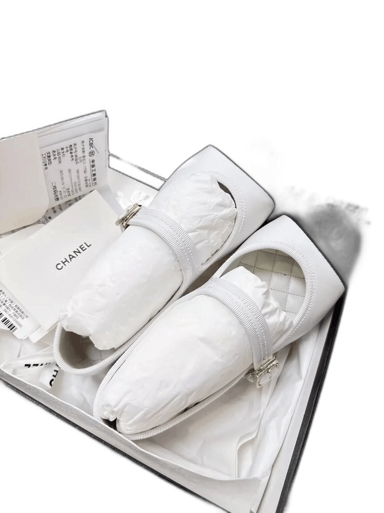 Chanel White and Black Mary Jane Flat Shoes