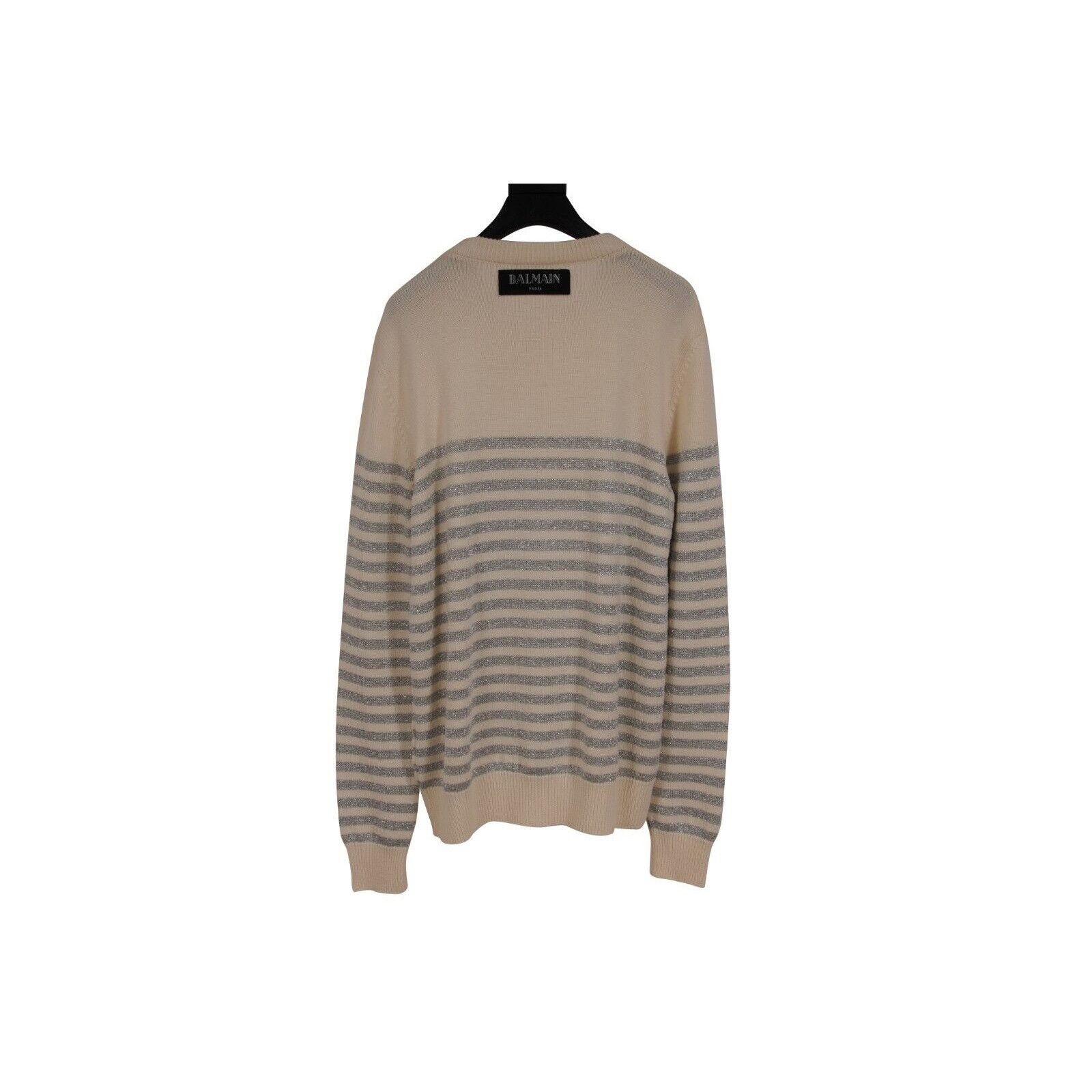 Balmain Glitter Stripped Sweater Cream Silver Wool Size US L / EU 52-54 / 3 - 2 Thumbnail