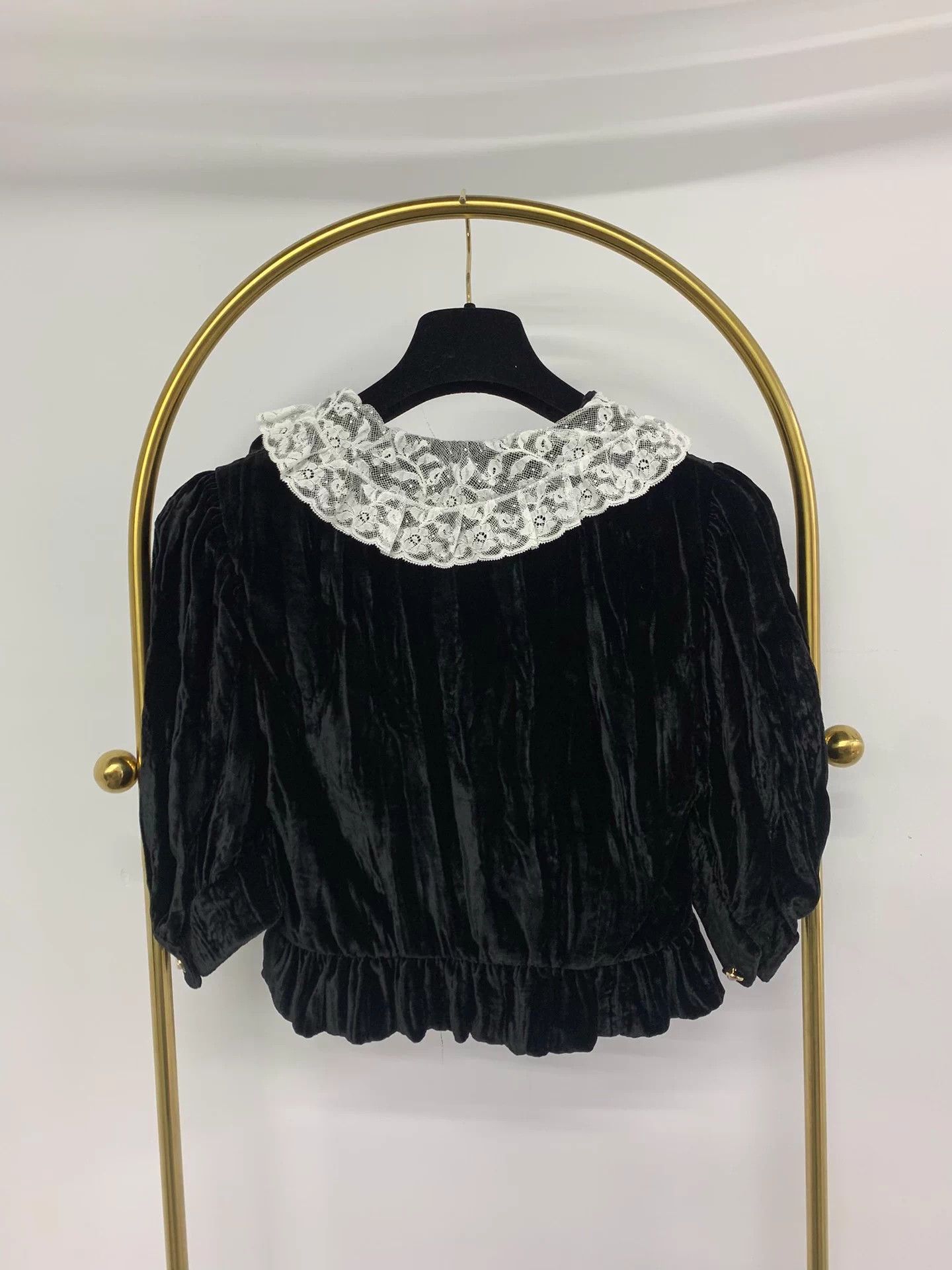Miu Miu Miu Miu Black Velvet & Lace Doll Collar Top Women's Size S / US 4 / IT 40 - 3 Thumbnail