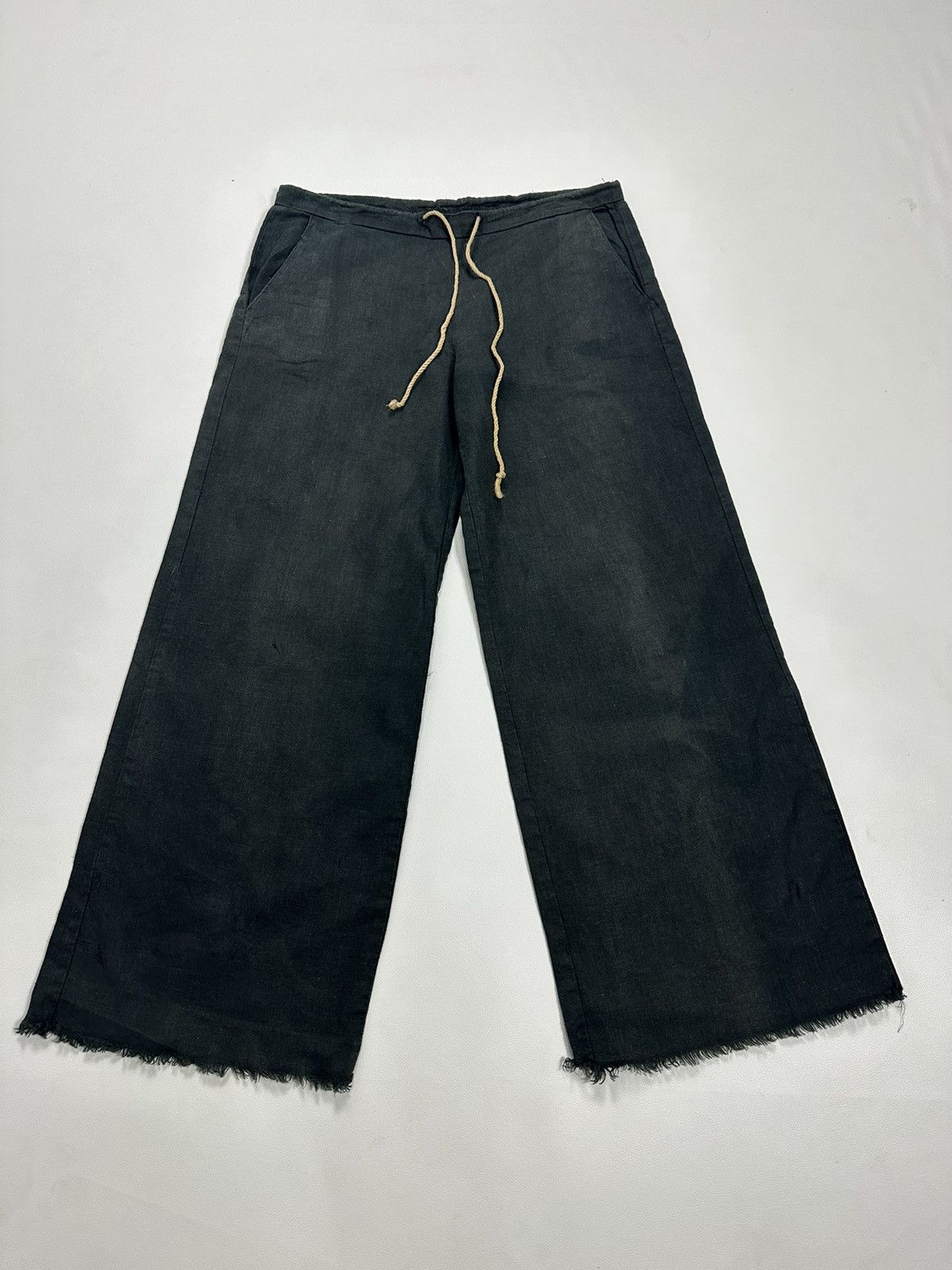 Japanese Brand Goa Faded Flare Low rise drawstring waist Hairy Hem Pants Size US 29 - 1 Thumbnail