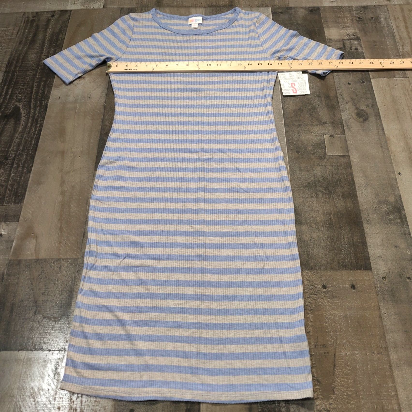 Vintage LulaRoe Dress Women S Striped Knit Blue Gray Bodycon Knee Length Pullover Round Neck Half Sleeve Machine Washable Vintage No Size S / US 4 / IT 40 - 7 Thumbnail