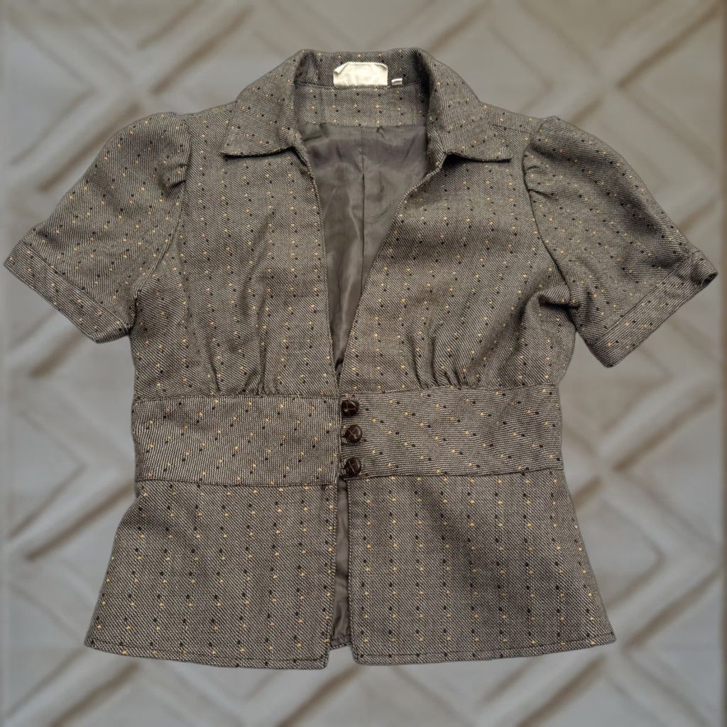 Vintage Jessa & Jonnie Puff Short Sleeve Jacket Womens Medium Brown Wool Blend Work Casual Breathable Button Size 32" / US 10 / IT 46 - 1 Thumbnail