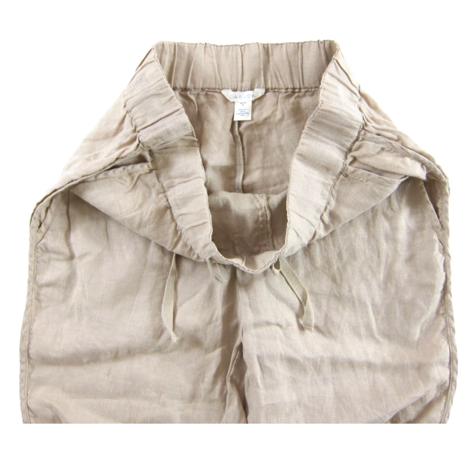 Vintage Caslon 100% Linen Beige Pocket Elastic Waist Capri Cropped Pant Woman Small P Size 28" / US 6 / IT 42 - 3 Thumbnail