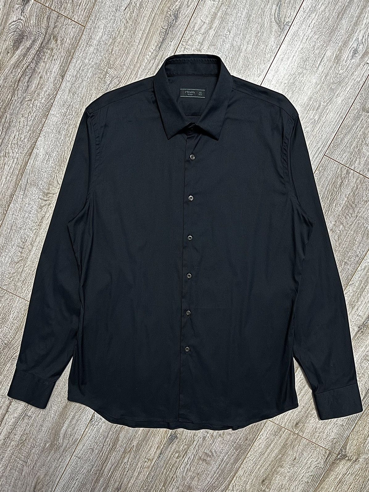 image of Prada Milano Shirt Button Up Classic Black Cotton, Men's (Size XL)