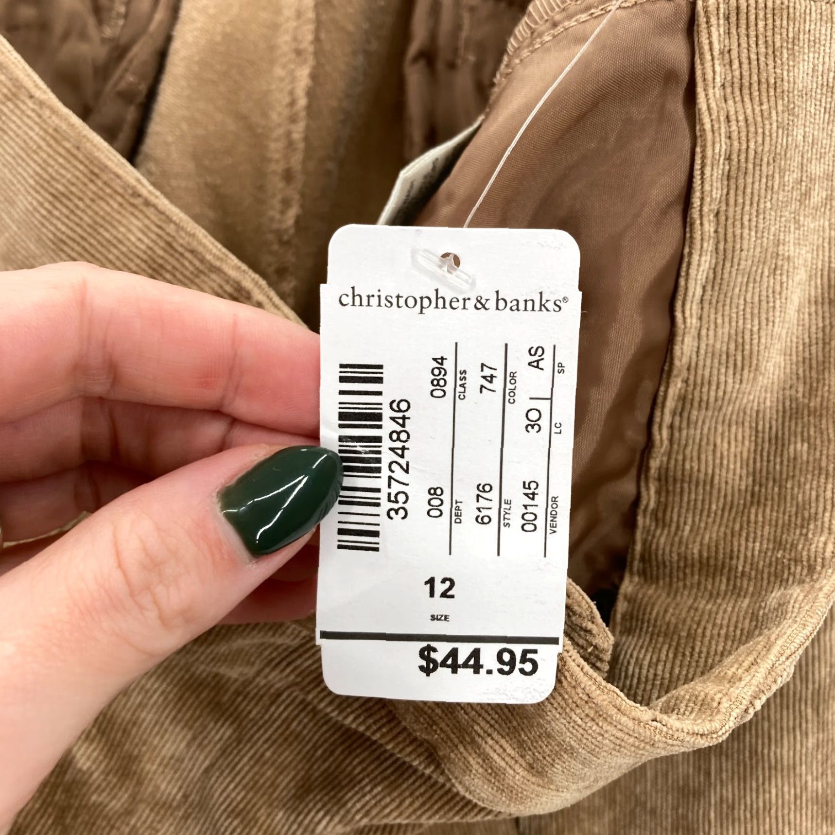 Vintage Christopher & Banks Corduroy Pants Women's 12 Brown Stretch Nylon Blend Relaxed Straight Pockets Casual Chino Fall Spring Summer Winter Mulit-Season Size 34" / US 12 / IT 48 - 7 Thumbnail