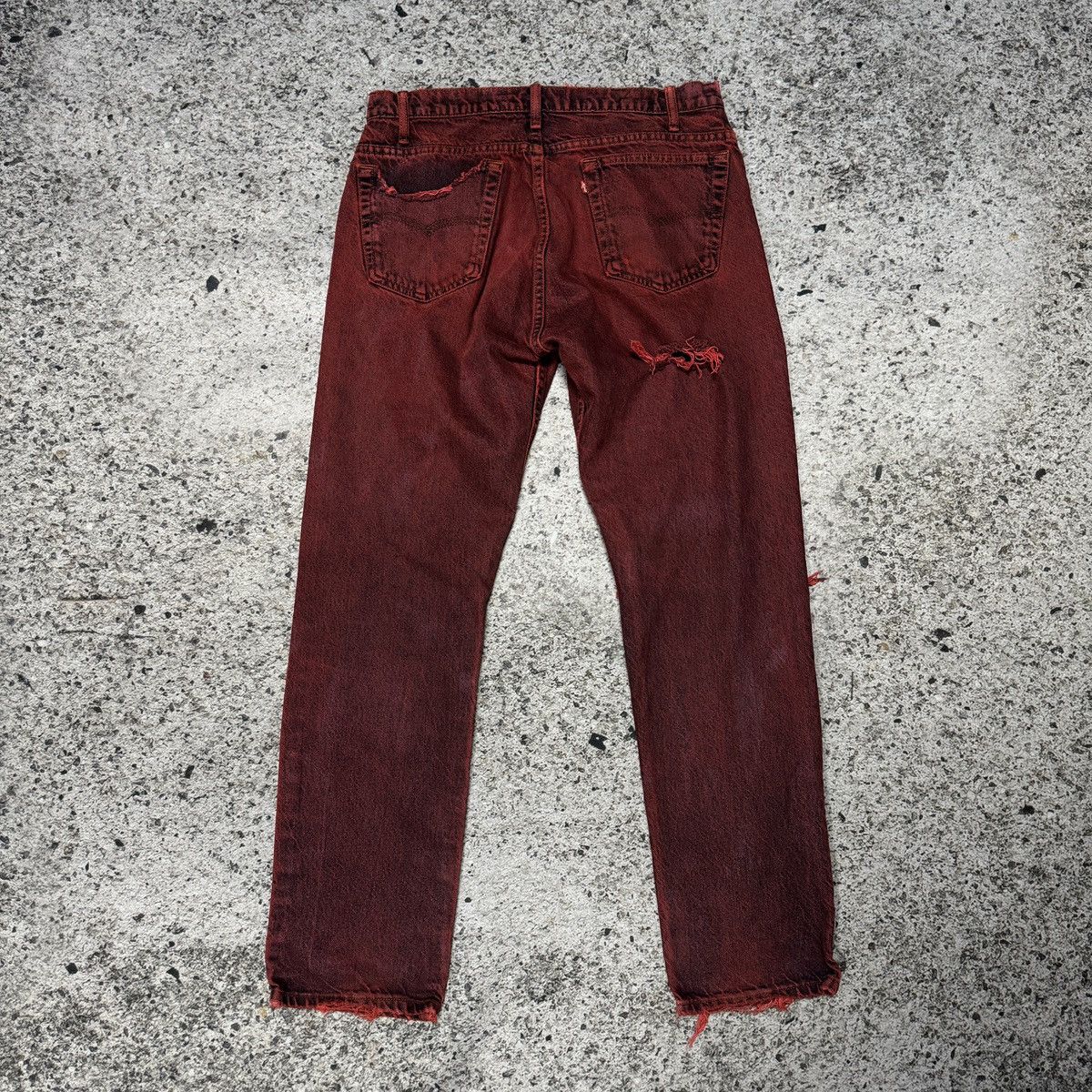 Levi's Vintage Levi’s 505 Red Dyed Thrashed Faded Denim Jeans Size US 34 / EU 50 - 2 Thumbnail