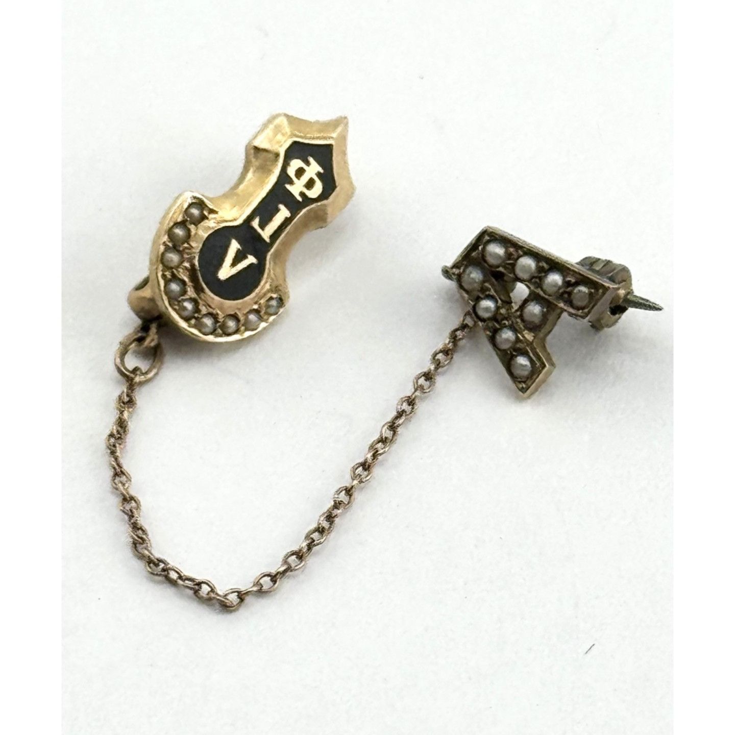 Vintage Vintage 14k Seed Pearl Black Enamel Fraternity badge chapter Size ONE SIZE - 1 Thumbnail