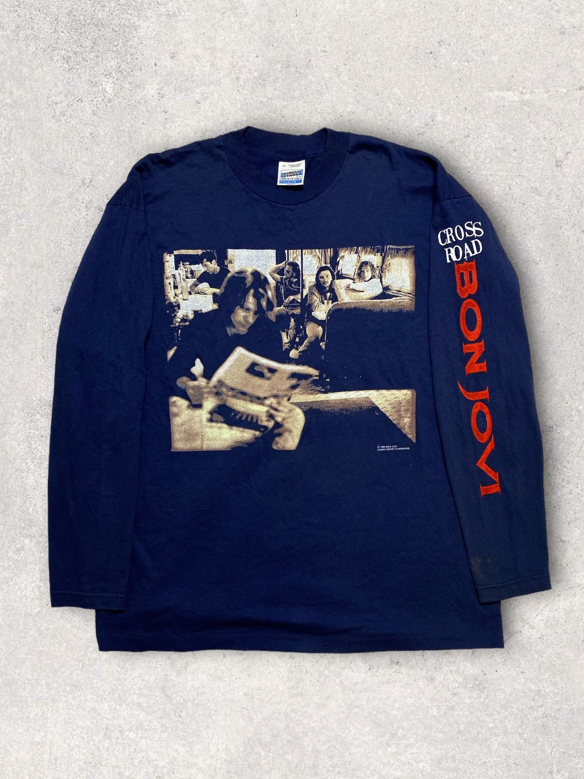 Bon jovi vintage rare 90s longsleeve tee navy rock grunge