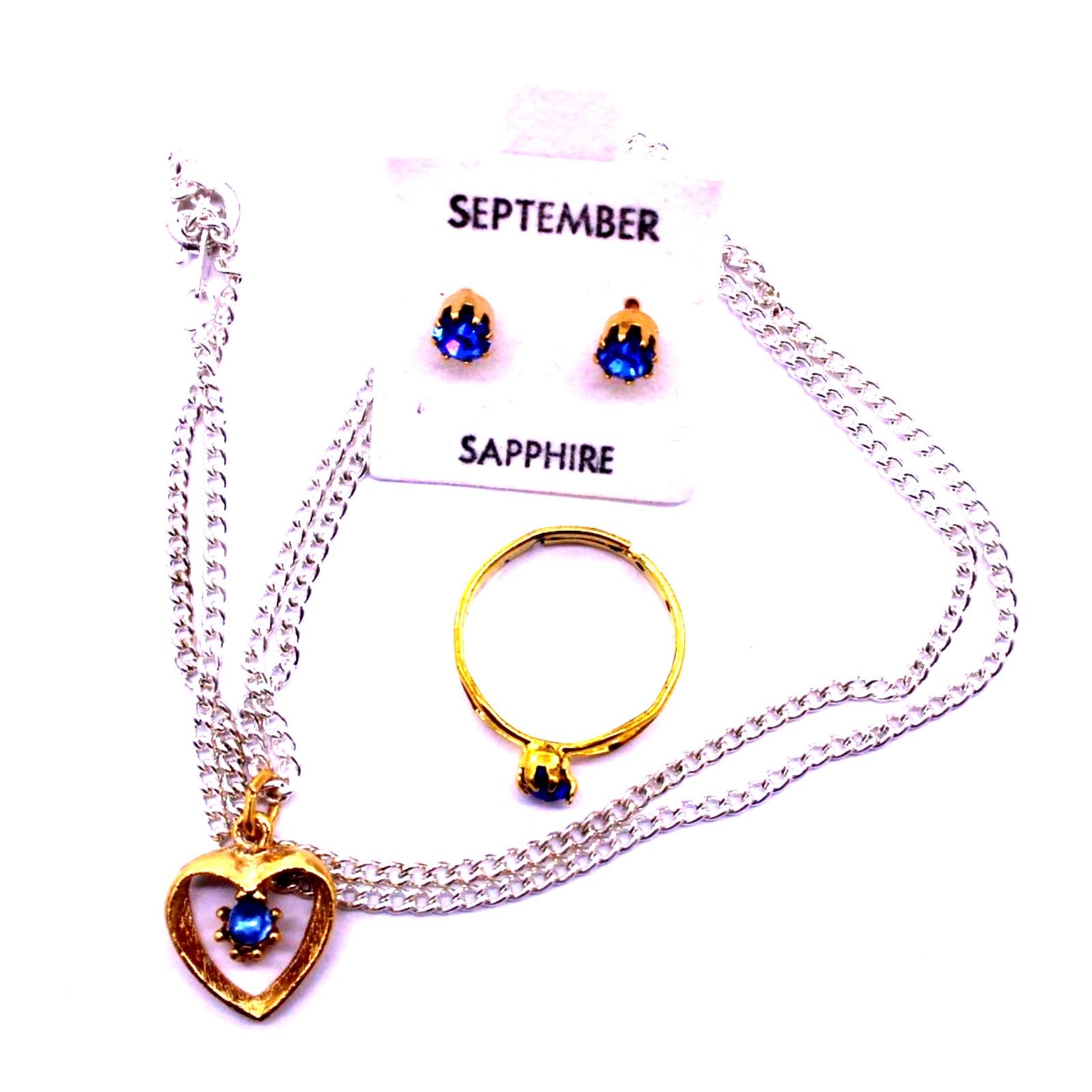 Other September Birthstone Earrings Heart Necklace Ring Set Size ONE SIZE - 1 Thumbnail