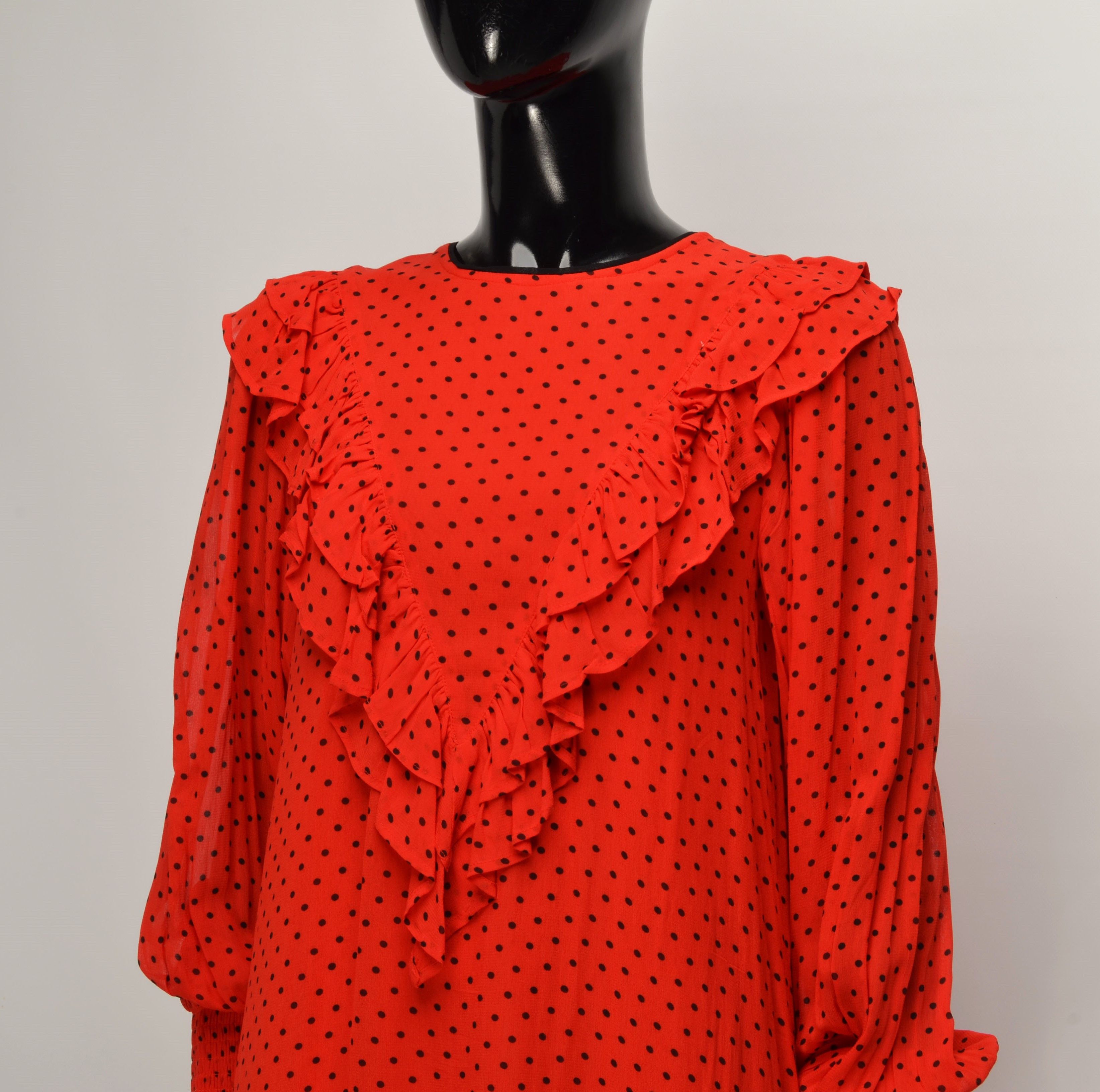 Ganni Ganni Red Polka Dot Coquette Mini Dress Size S / US 4 / IT 40 - 2 Thumbnail