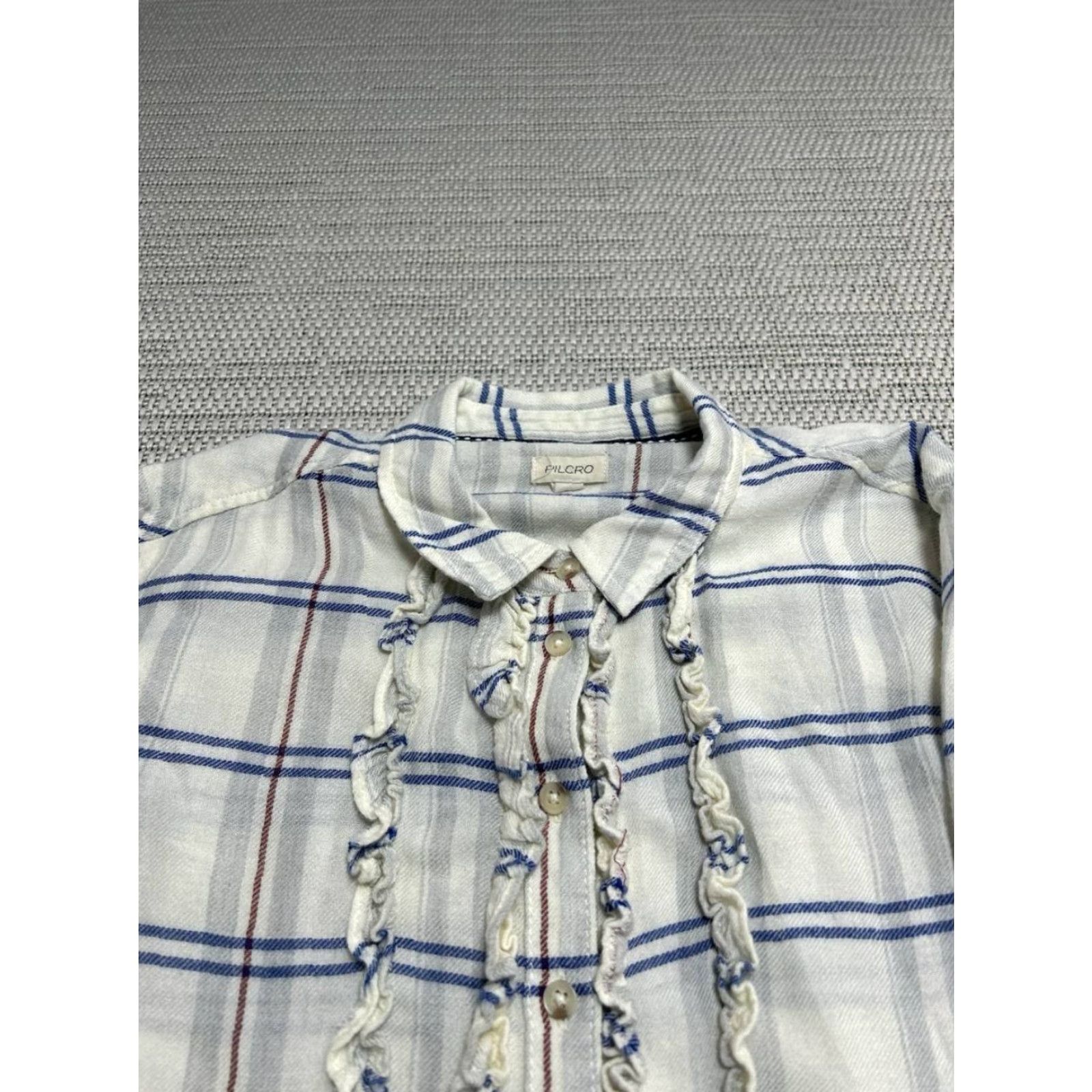 Anthropologie Anthropologie Pilcro Tuxedo Shirt Womens Small White Ruffle Plaid Button Down Size S / US 4 / IT 40 - 3 Thumbnail