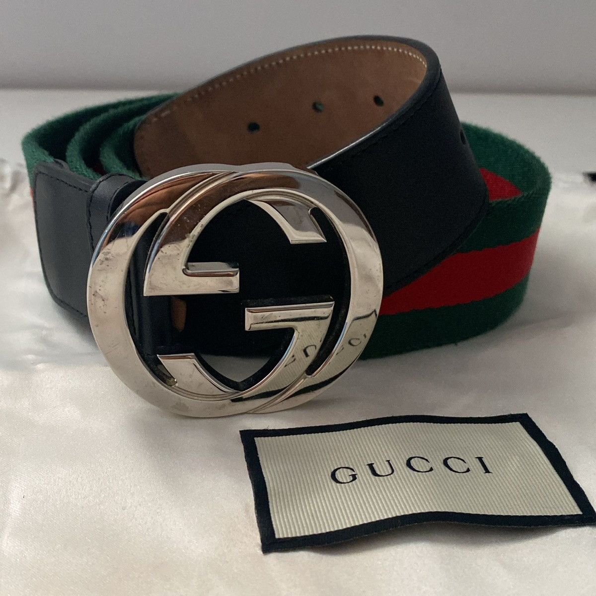 Gucci Gucci Web Belt with G Buckle Green/Red Web Size 40 - 1 Thumbnail
